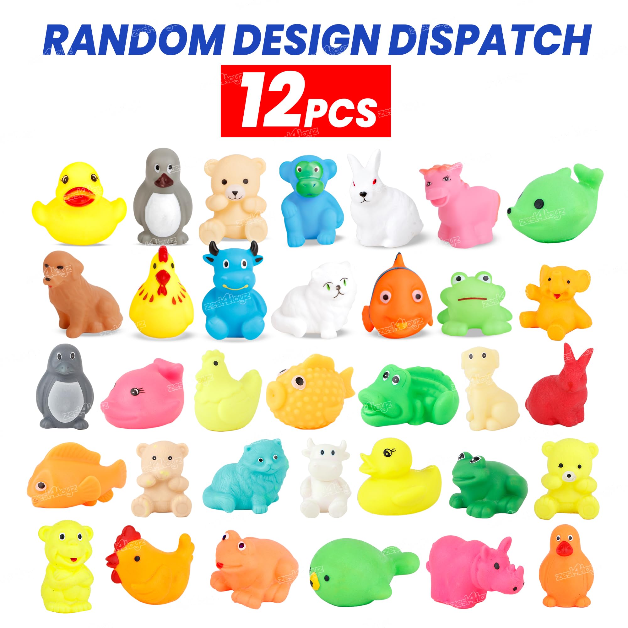 Zest 4 Toyz Floating Baby Toys Chu Chu Sound Toy for Kids Bath Non Toxic Rubber Squeez Sound Bathing Toy for Toddlers (Set of 12 Animals- Multicolor) 2