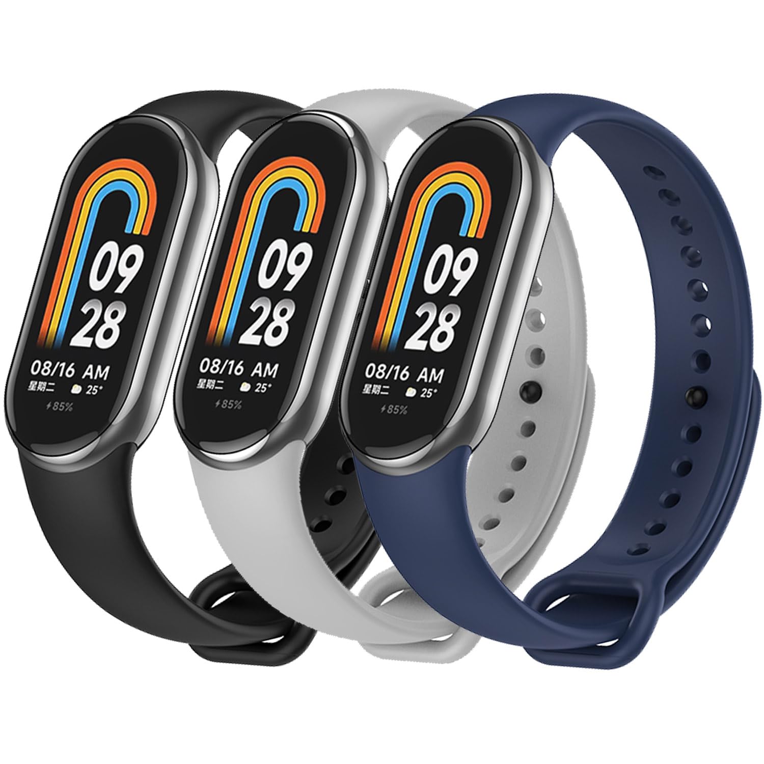 TFXXSJWY Miバンド8ストラップ/Miバンド9ストラップ用バンド3本パック ソフトシリコン交換用スポーツリストバンド Xiaomi Miバンド8/9用 腕時計バンドアクセサリー レディース メンズ