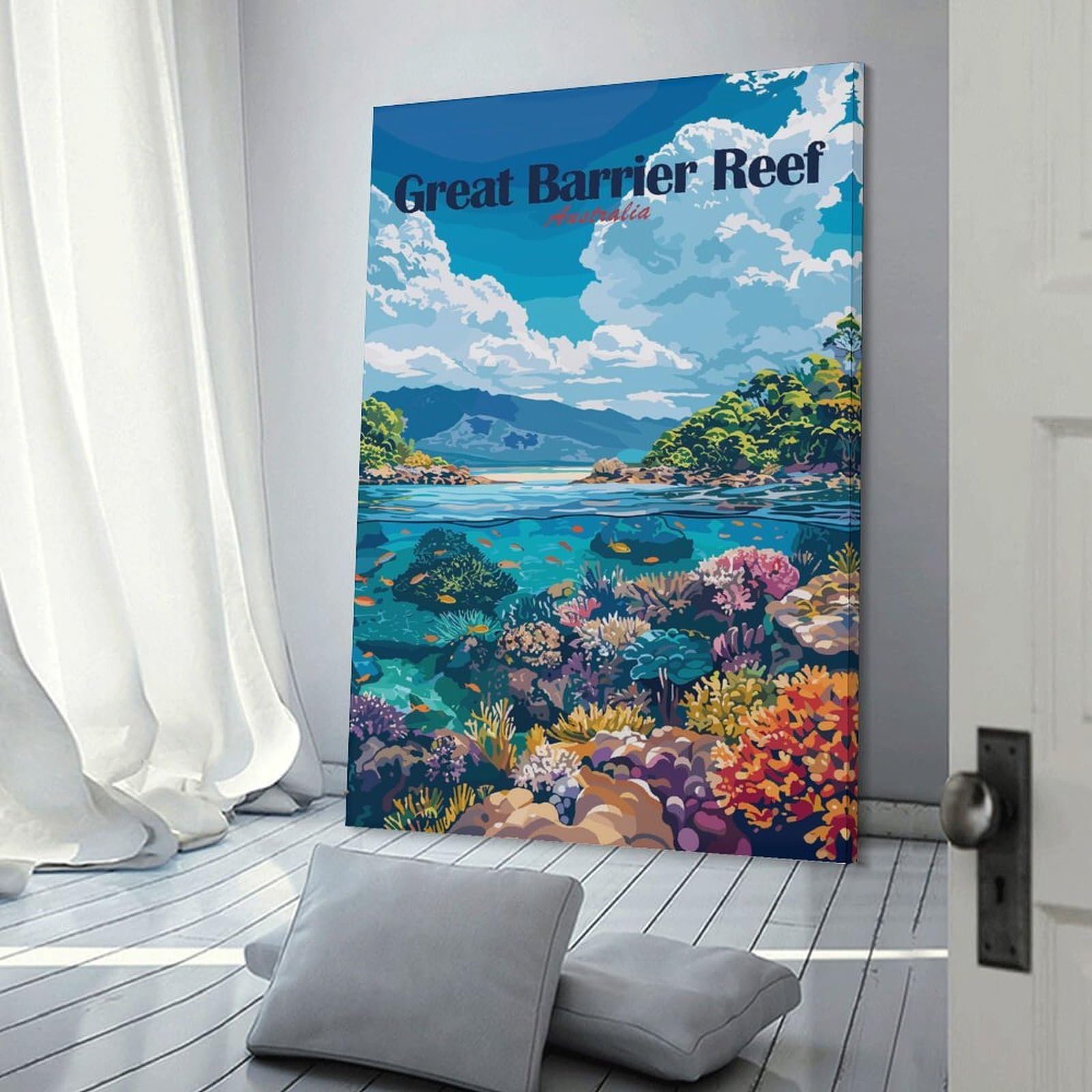Junmoney Decorative Canvas Print Great Barrier Reef Australia Travel, 20x30inch(50x75cm), for New Homes, Bedrooms Or Workspaces, Thoughtful Wall Decor for Art Lovers