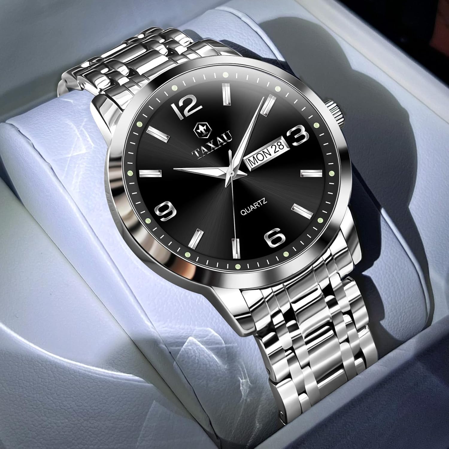 Stainless Steel Mens Watches with Day Date Quartz Analog Large Face Classic Watch Arabic Numerals Dress Luminous Rlojes para Hombres - Image 8