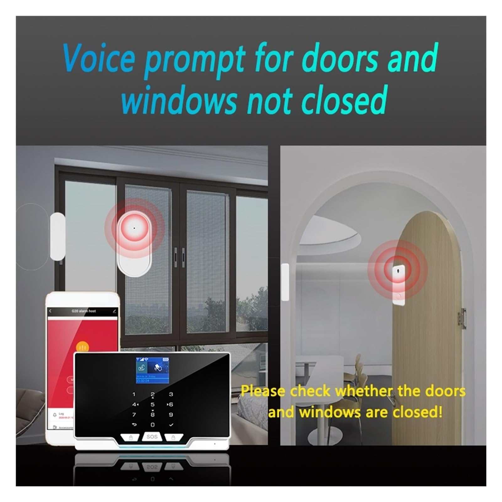 Sistema di Allarme di Sicurezza Domestica, Kit di Allarme Smart Tuya App gsm 433 MHz Sicurezza Domestica Rilevatore Movimento A Infrarossi Senza Fili Sensore Porta Sirena(Kit 2)