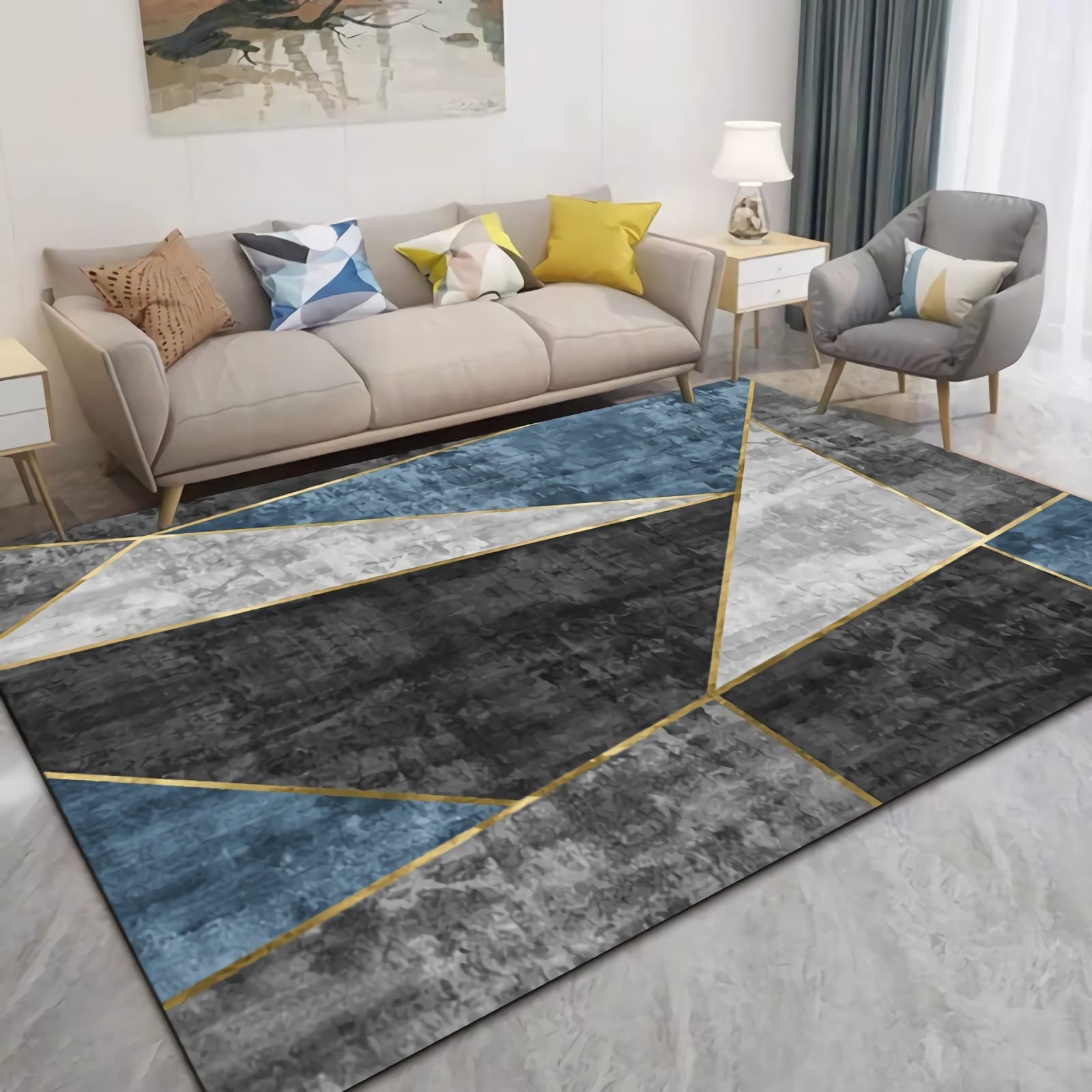 Dywan zewnętrzny dywan, niebieski czarny szary geometryczny wzór antypoślizgowy dywan do kuchni, dywaniki zewnętrzne 60 x 120 cm