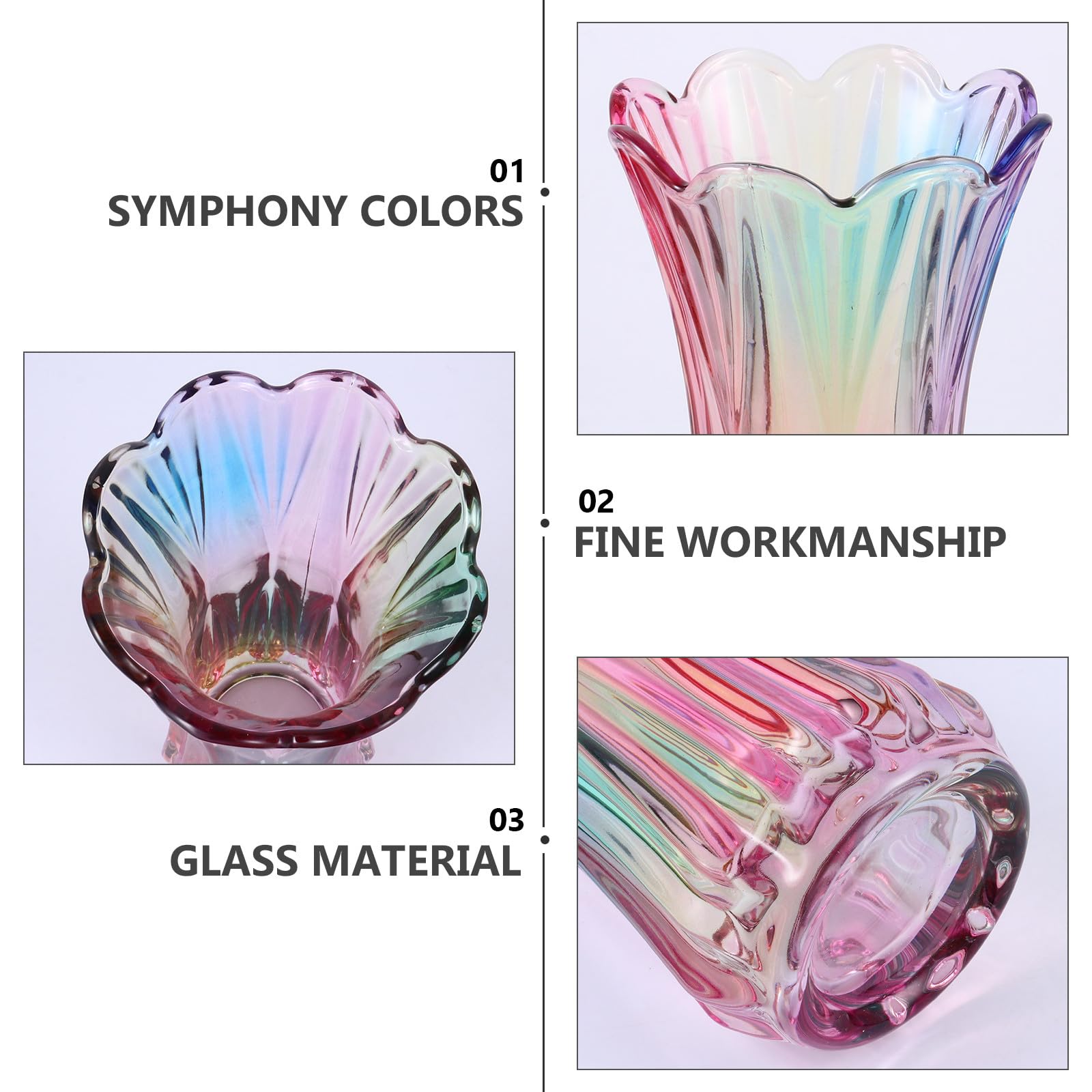 Dekorative Glasvase aus Dickem Kristallglas mit Buntem Federmuster Einfache Stil Blumenvase für Blumen und Grüne Pflanzen als Tisch und Szenendekoration