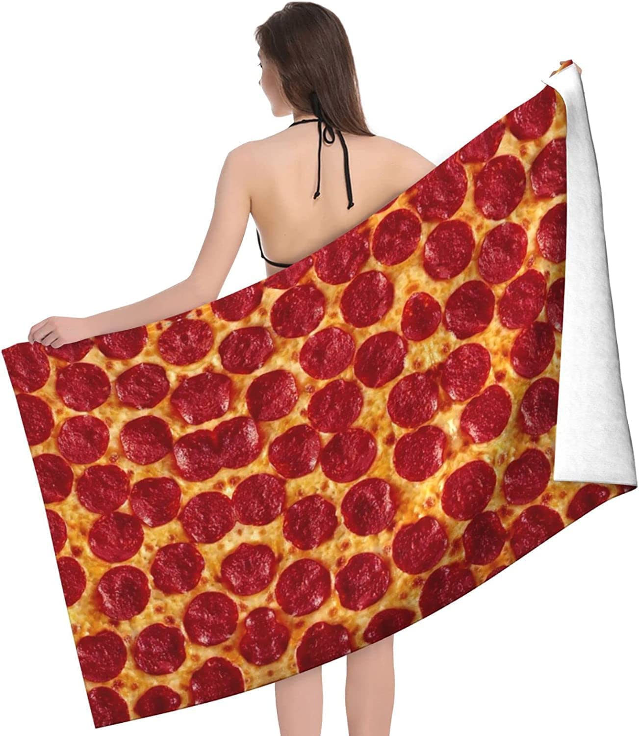 LSRCPD Pizza Print Beach Towel Highly Absorbent Microfiber Beach Blanket Soft Bath Towels 80X130 CM