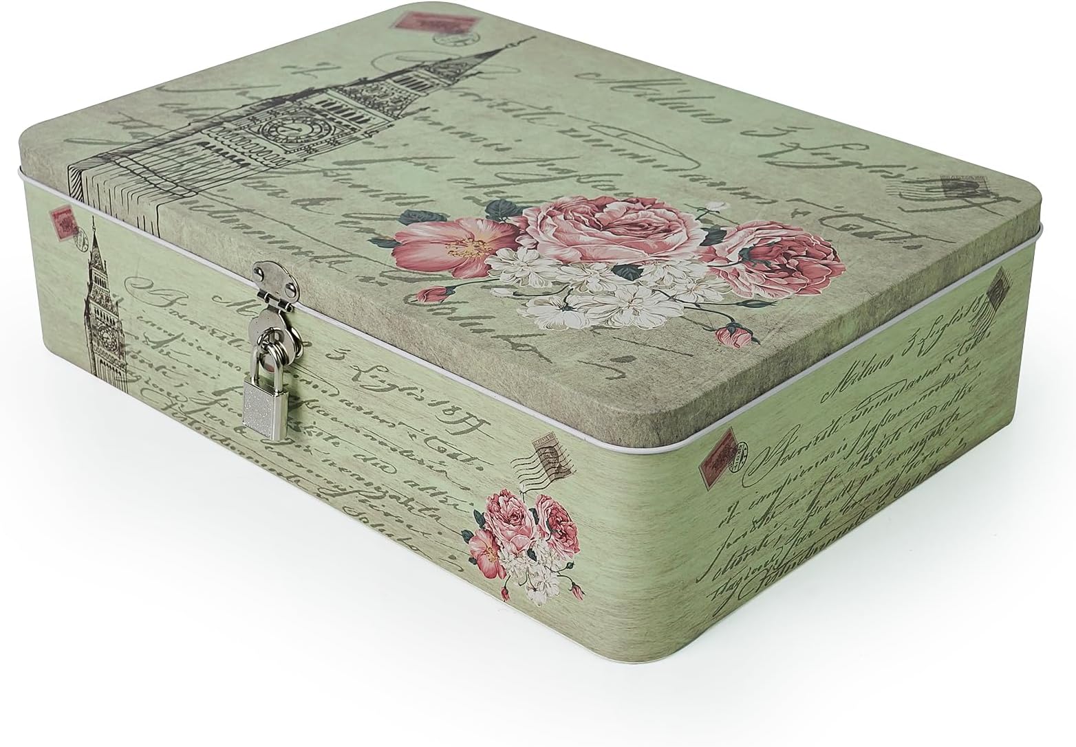 Luwint Tin Metal Storage Box - Vintage Letter Paper Cookies Container Decorative Secret Case with Key & Lock Gifts for Boys Girls Birthday Home Decor Keepsake