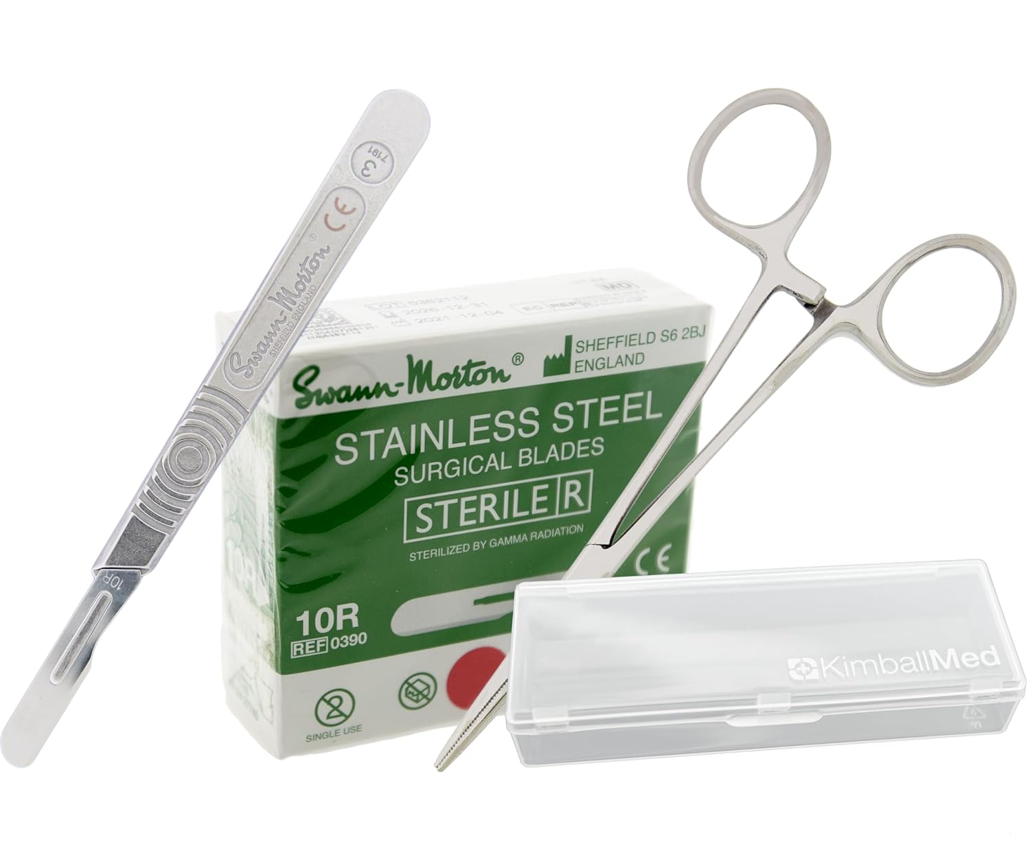 Dermaplaning Kit with Swann Morton 10R Dermaplaning Blades (100ct.) No 3 Handle, Kimball Med Storage Box, Compatible Hemostat for Installing Dermaplane Blades