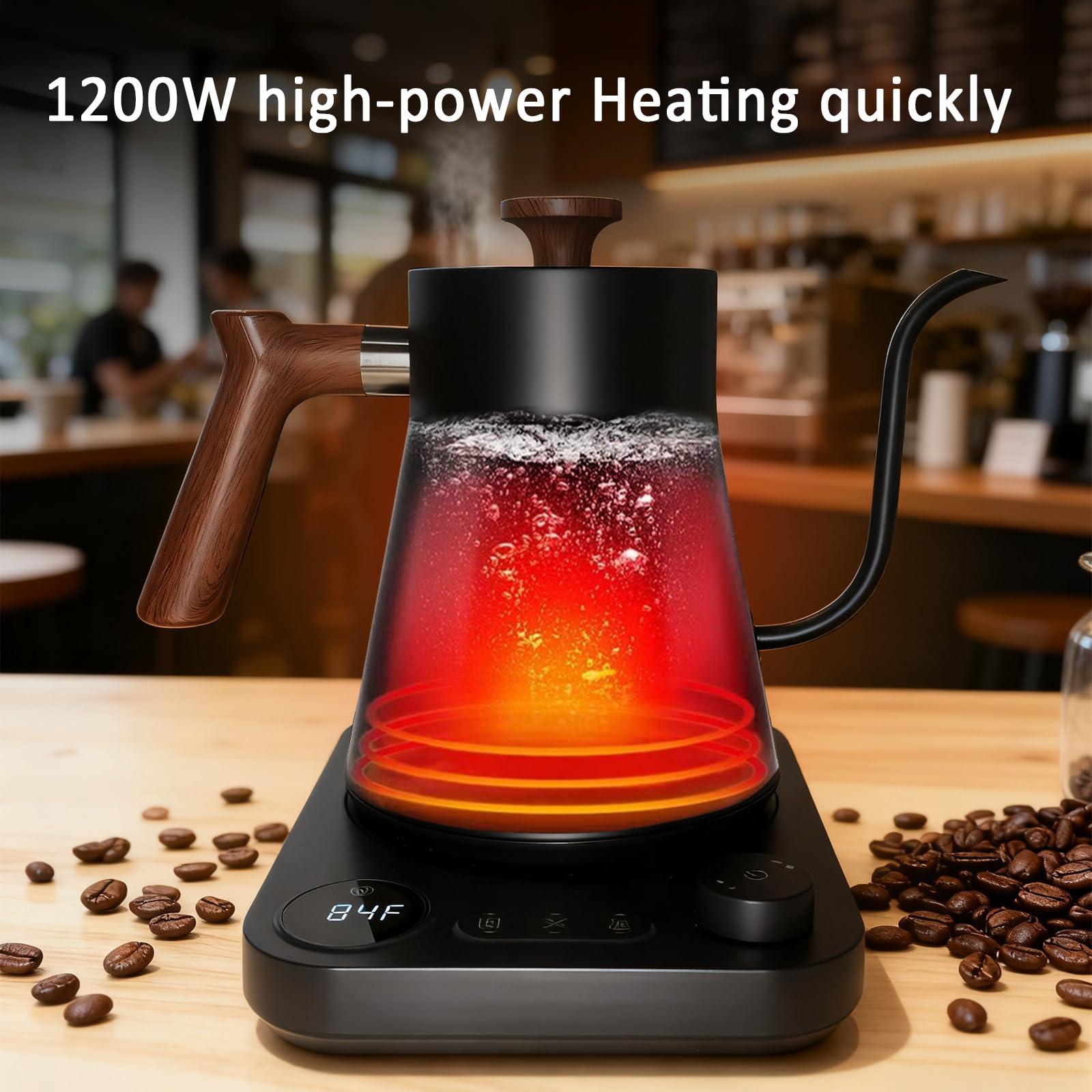 Gooseneck Electric Kettle with Temperature Control, 0.9L Pour Over Coffee Kettle, 1200W Fast Boil, Stainless Steel Interior, Auto Shut-Off & Boil-Dry Protection, for Coffee and Tea (beige)