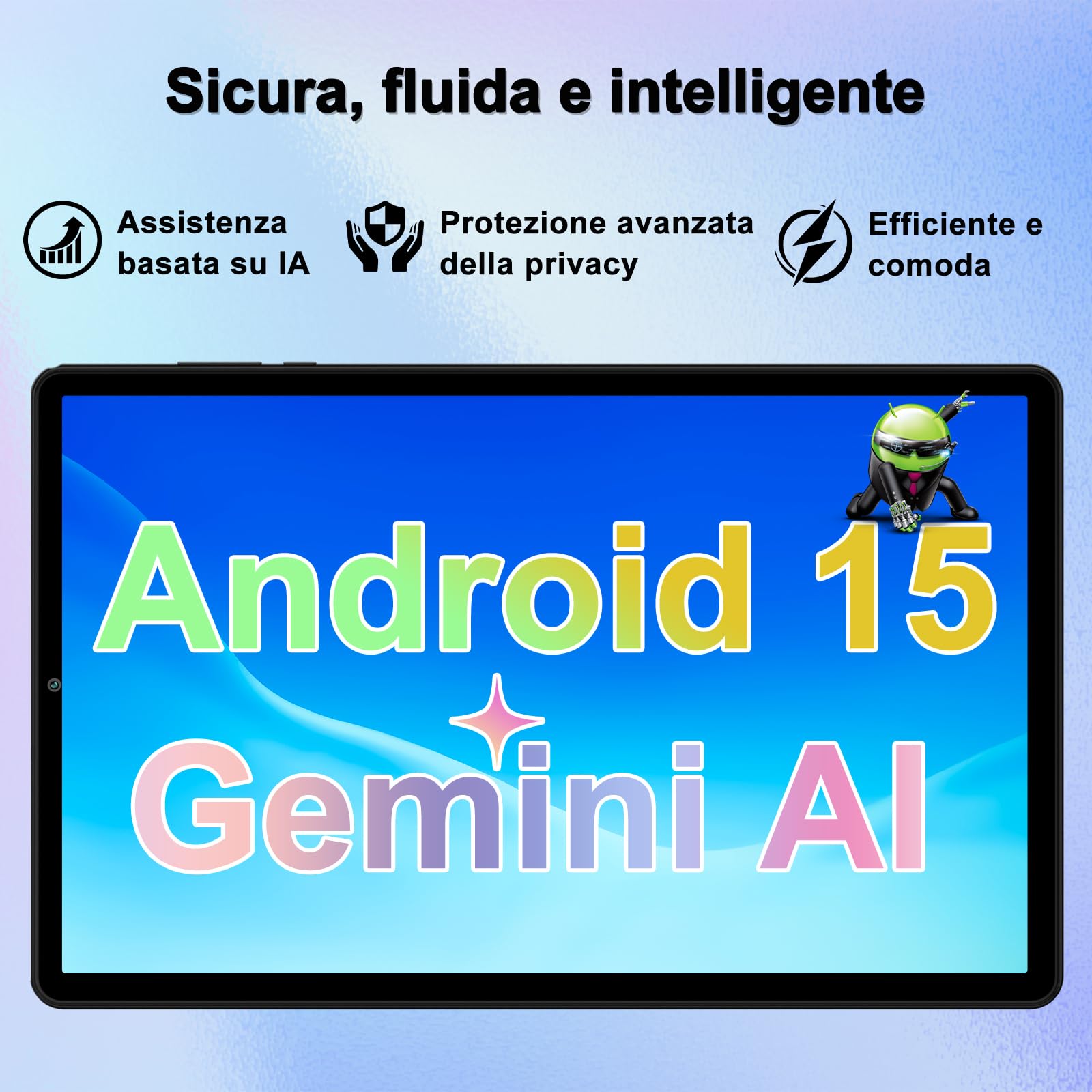 Tablet 10 Pollici Android 15 con Gemini AI, 30GB RAM + Espandibile 2TB ROM, Octa-Core, Widevine L1, WiFi 5G, BT5.0, Fotocamere 8MP/5MP, 6000mAh, con Tastiera, Mouse e Custodia – Nero