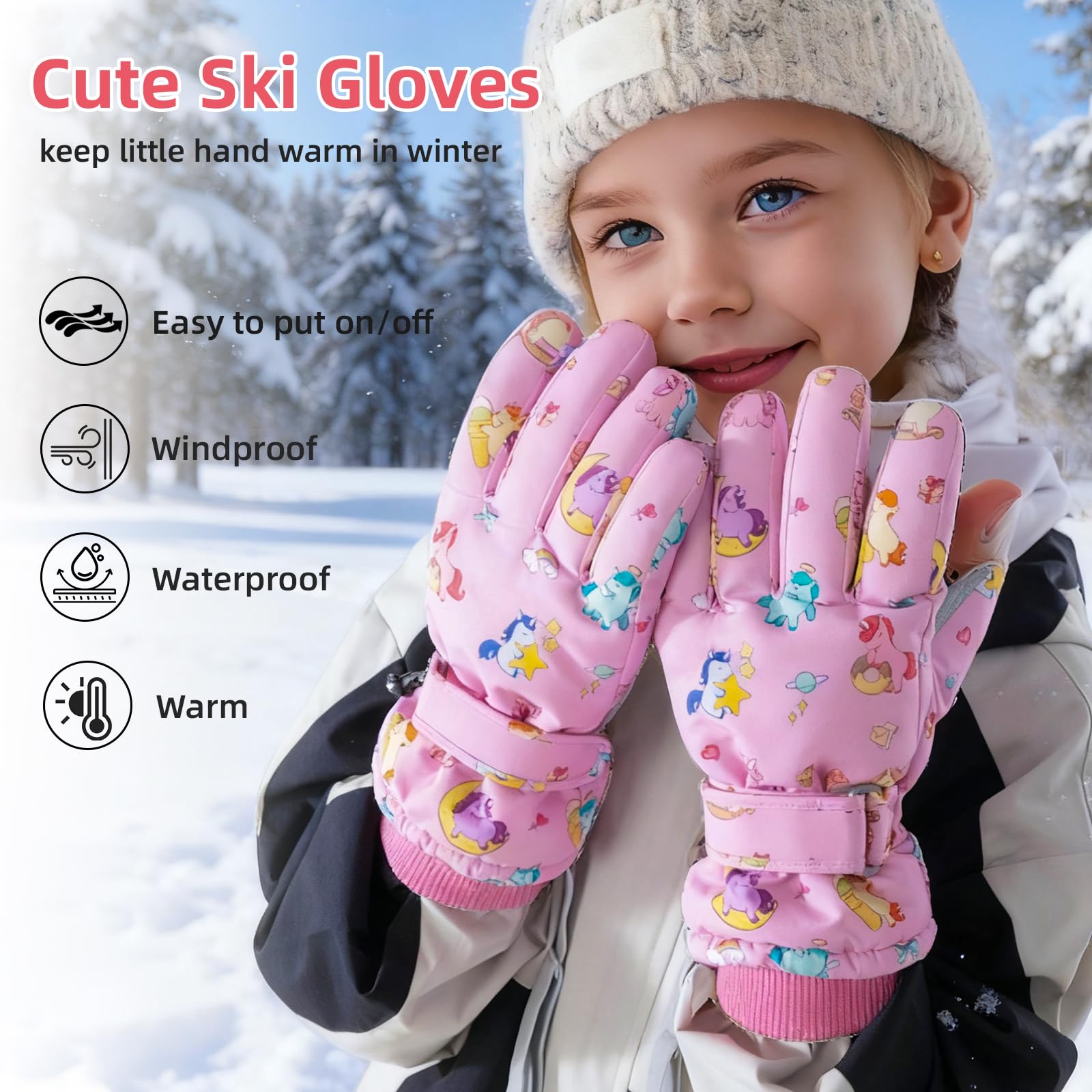 Vihir Skihandschuhe Kinder Winterhandschuhe – Wasserdicht & Winddicht, Extra Warm & Atmungsaktiv für Skifahren, Outdoor-Sport & Reiten – Jungen & Mädchen 4-11 Jahre
