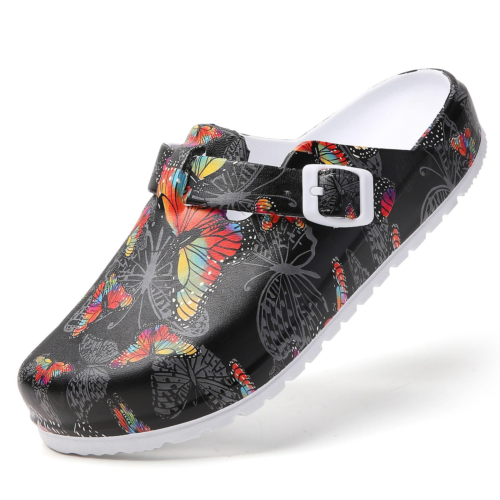 SECHRITE Sabots pour Femmes, Mules à Enfiler avec Soutien de la Voûte Plantaire antidérapantes Chaussures de Jardinage d'infirmière de Chef Cuisine, imprimées Sandales Pantoufles