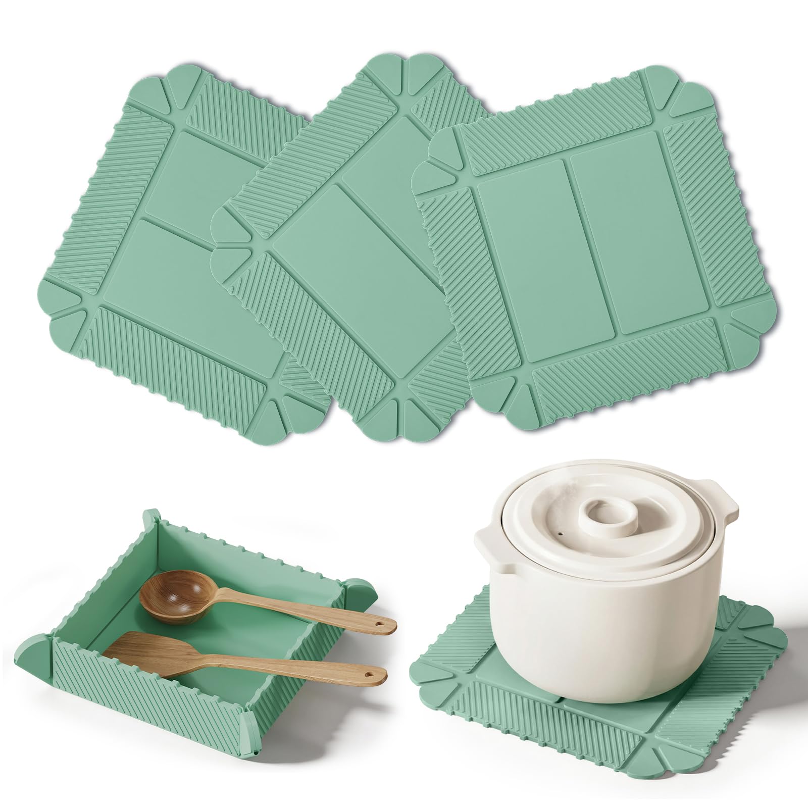 nediea 3 Pack Magnetic Silicone Trivets for Kitchen Workshops, Heat Resistant Mat for Hot Pots and Pans, Multifunctional Foldable Storage Tray, Non Slip Trivet Table Protector for Countertop