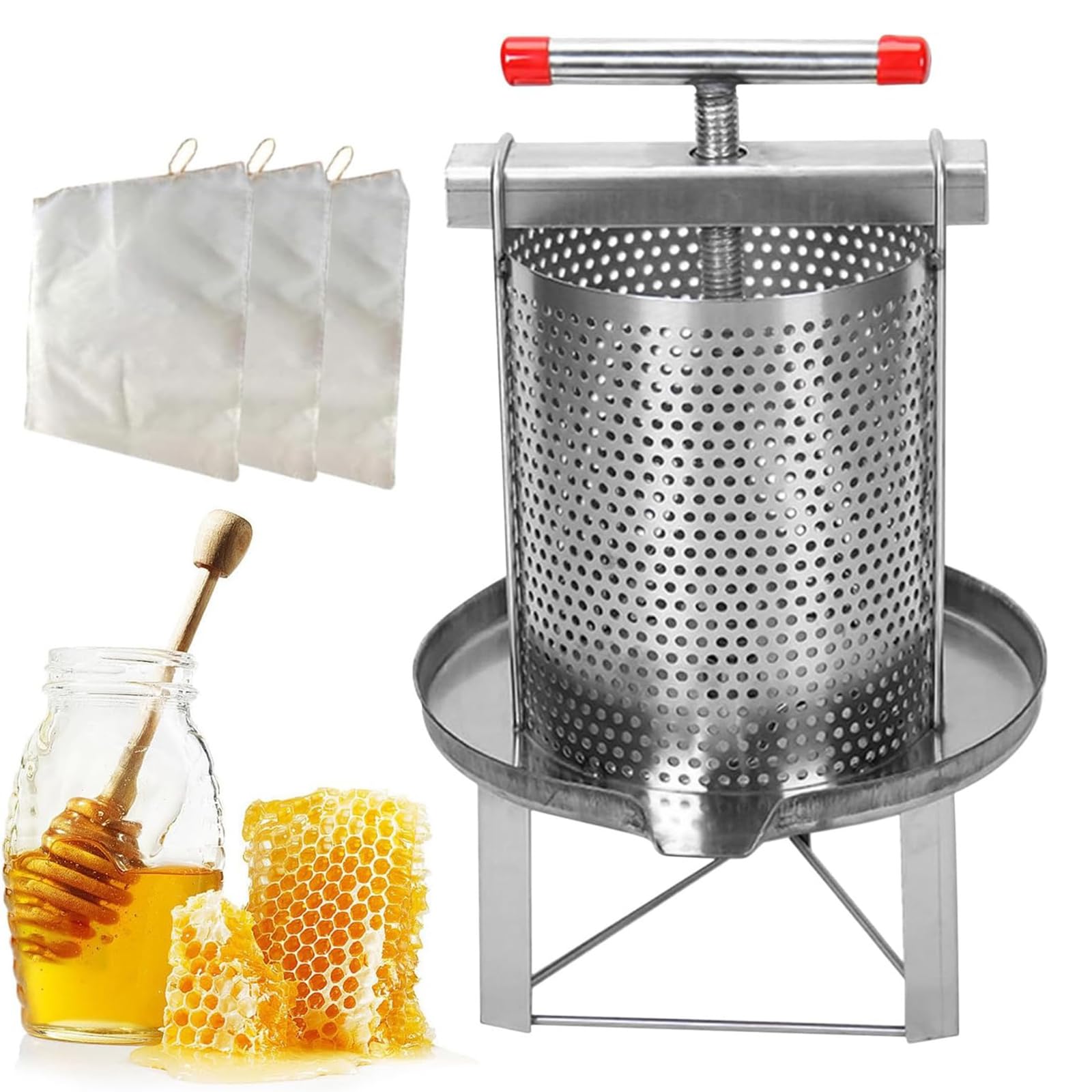Extractor Manual De Miel De Acero Inoxidable, Extractor De Miel con Bolsa De Filtro, 3 Marcos De Panal, Accesorio para Apicultores, Diseño Resistente a La Oxidación