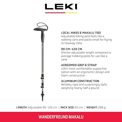 Miniatura 2 de LEKI Wanderfreund Makalu - Bastón de senderismo ajustable de aluminio (individual) para senderismo y senderismo, color negro, antracita y cobre,