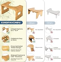 Vista 6 de KingPavonini Taburete de inodoro de bambú en cuclillas, alturas ajustables de 7 pulgadas y 9 pulgadas, taburete plegable para caca para adultos