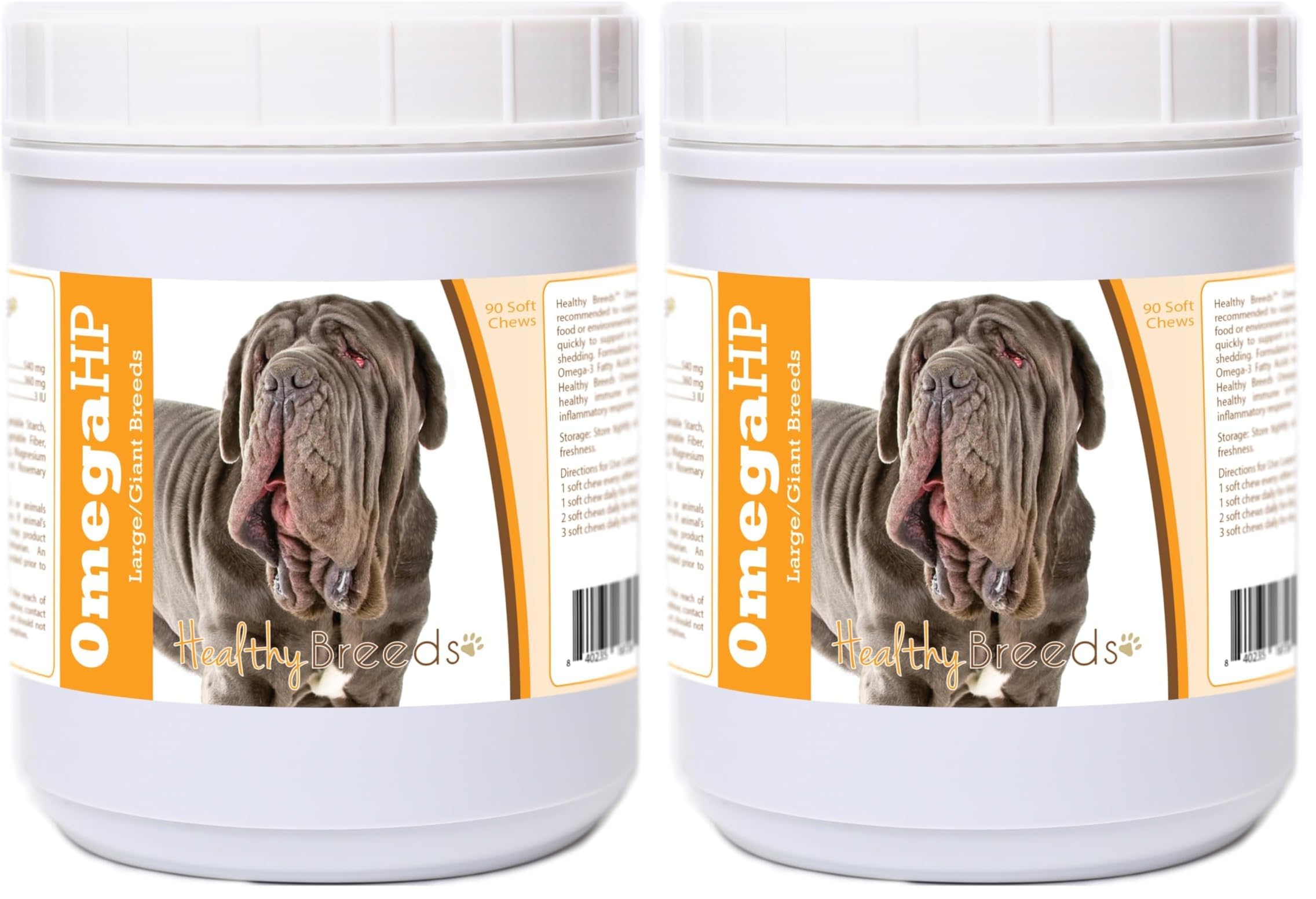 Healthy Breeds Neapolitan Mastiff Omega HP Fatty Acid Skin and Coat Support Soft Chews 90 Count (Pack of 2)