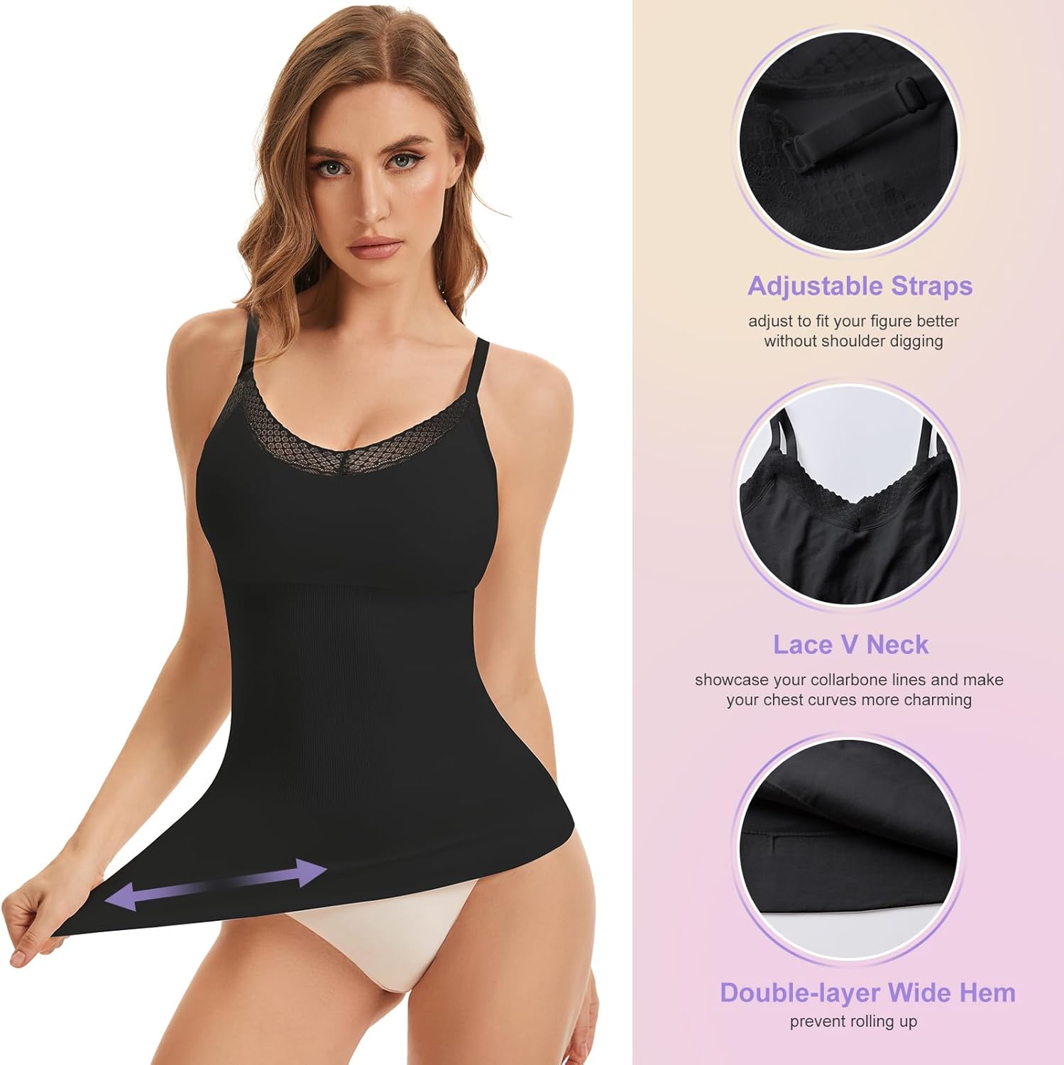 V Neck Compression Tank Tops for Women Tummy Control Shapewear Cami Shaper Seamless Body Shaping Tank Tops Lace - Image 3