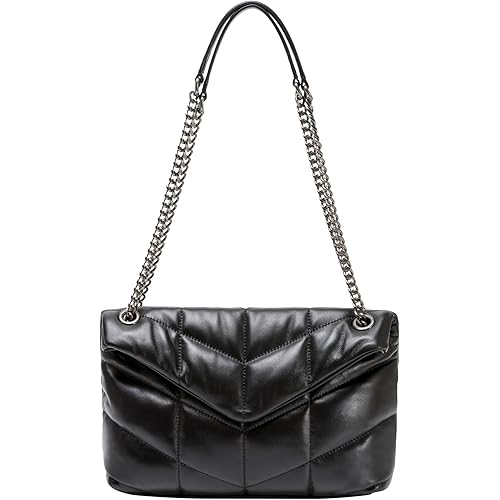 DORIS&JACKY Designer Leather Shoulder Purse For Women Lambskin Quilted Tote Bag With Convertible Chain Strap