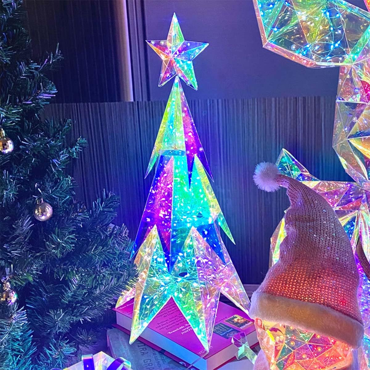 VeroMan Ornamento natalizio motivo luminoso ornamenti oggetti colorati figurine luci decorative LED scrivania decorazione cavo USB (albero)