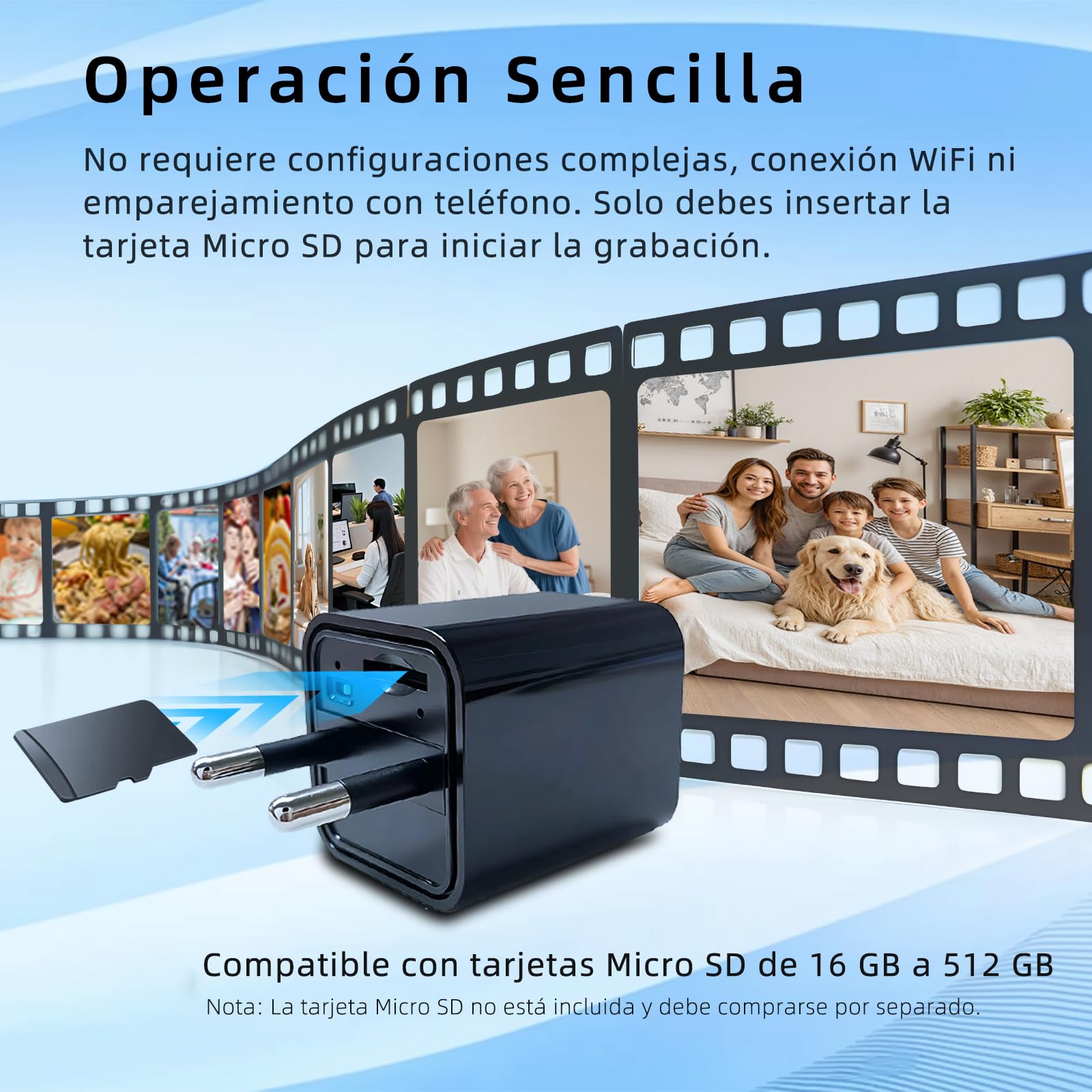 Cámara espía oculta, mini cámara, cámara niñera en alta definición 1080P,con función de detección de movimiento,apta para la vigilancia de seguridad en interiores,oficinas y otros lugares,sin Wi-Fi.