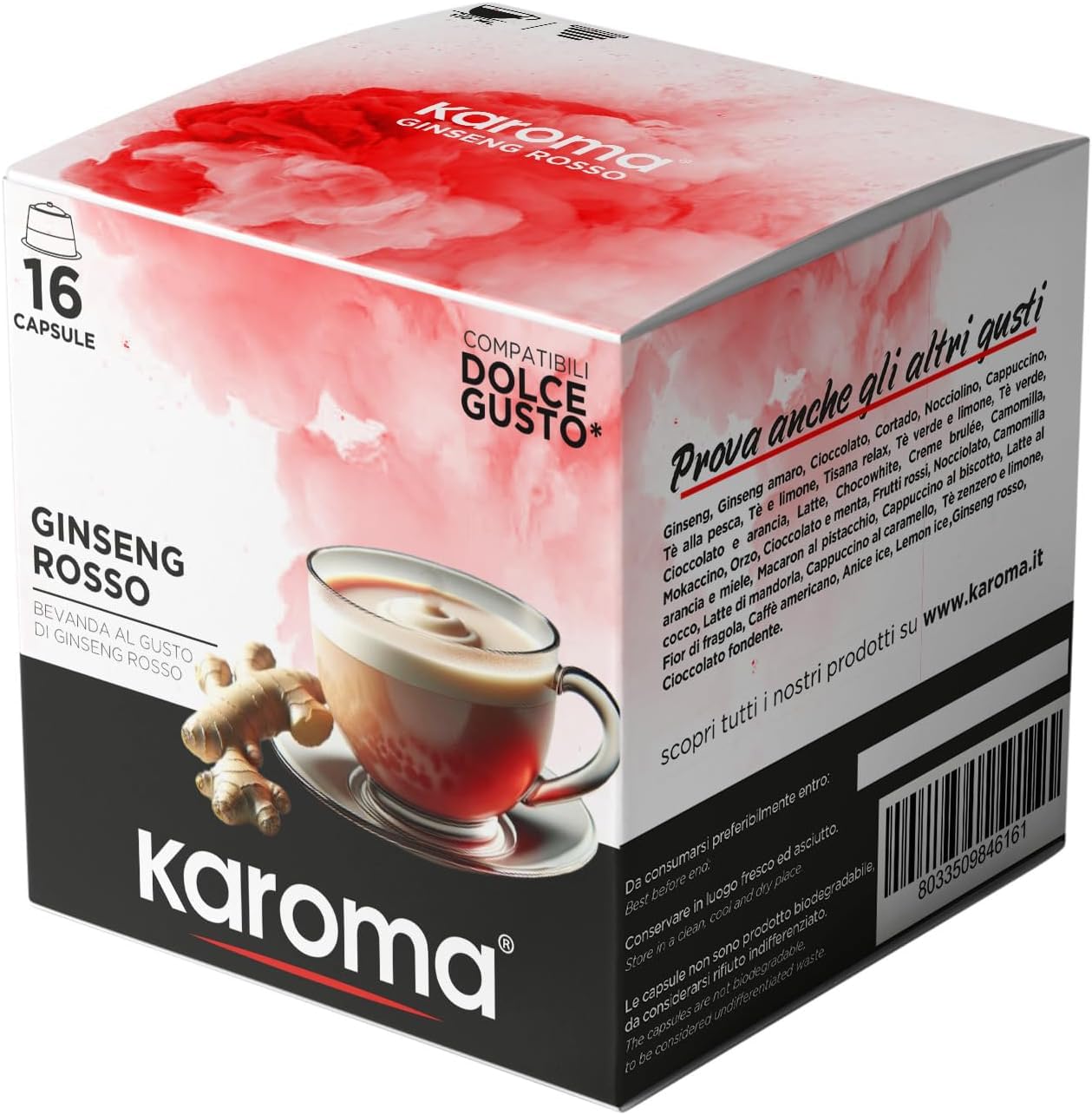 Karoma capsule compatibili con Nescafè Dolce Gusto Mix 96 Capsule Ginseng Classico, Amaro e Rosso