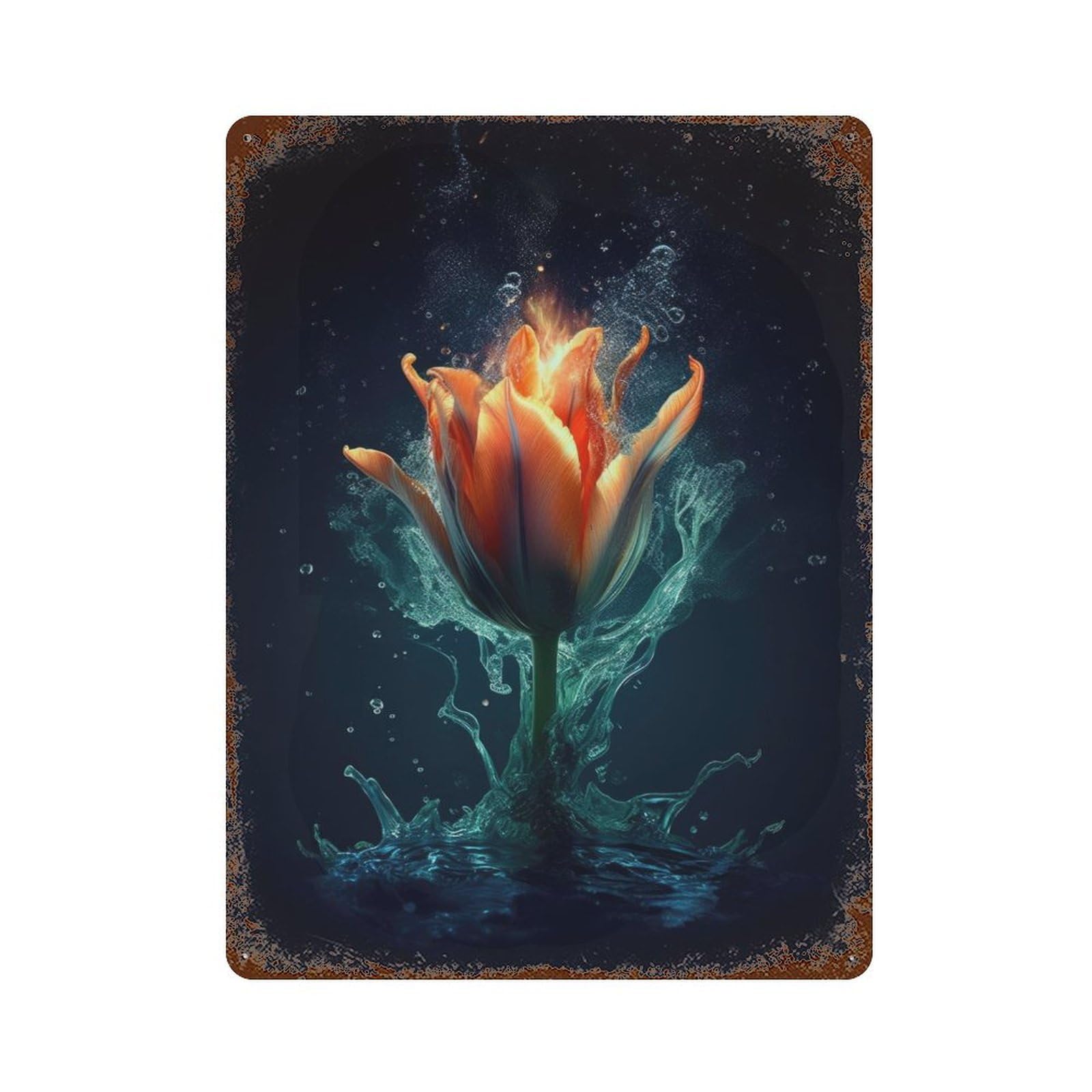 Fire Tulip Rusty Metal Tin Sign 15.7"x11.8", for Shed, Workshop And Garage Wall Decor, Shabby Chic Decor
