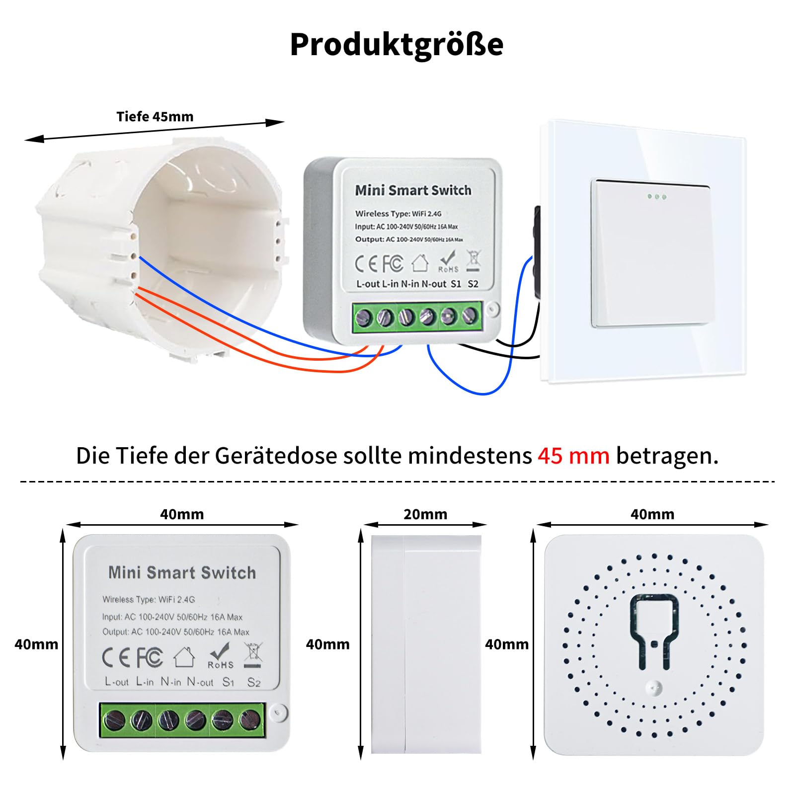 CNBINGO WiFi/WLAN Dimschakelaar voor LED-lichten, werkt met Alexa, Google Home, Smart Life App, Smart Aanraak Lichtschakelaar, Grijs 1-polige schakelaar, Neutrale Geleider is Nodig