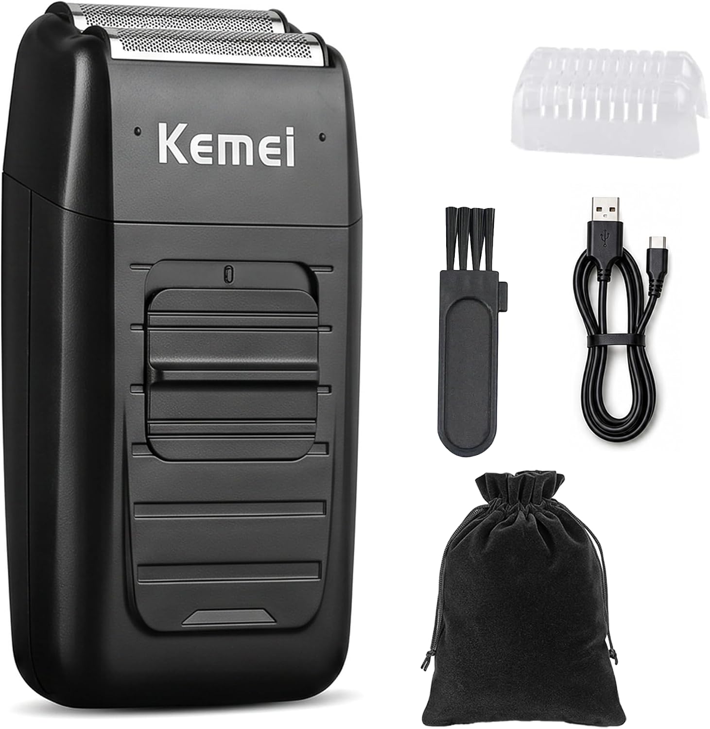 KEMEI KM-1102 Electric Foil Shaver for Men, Dual Floating Foil Heads Barber Razor with Pop-Up Trimmer, Corded & Cordless Rechargeable Close Shaver, Contour-Fit Professional Grooming Kit for Face & Hea