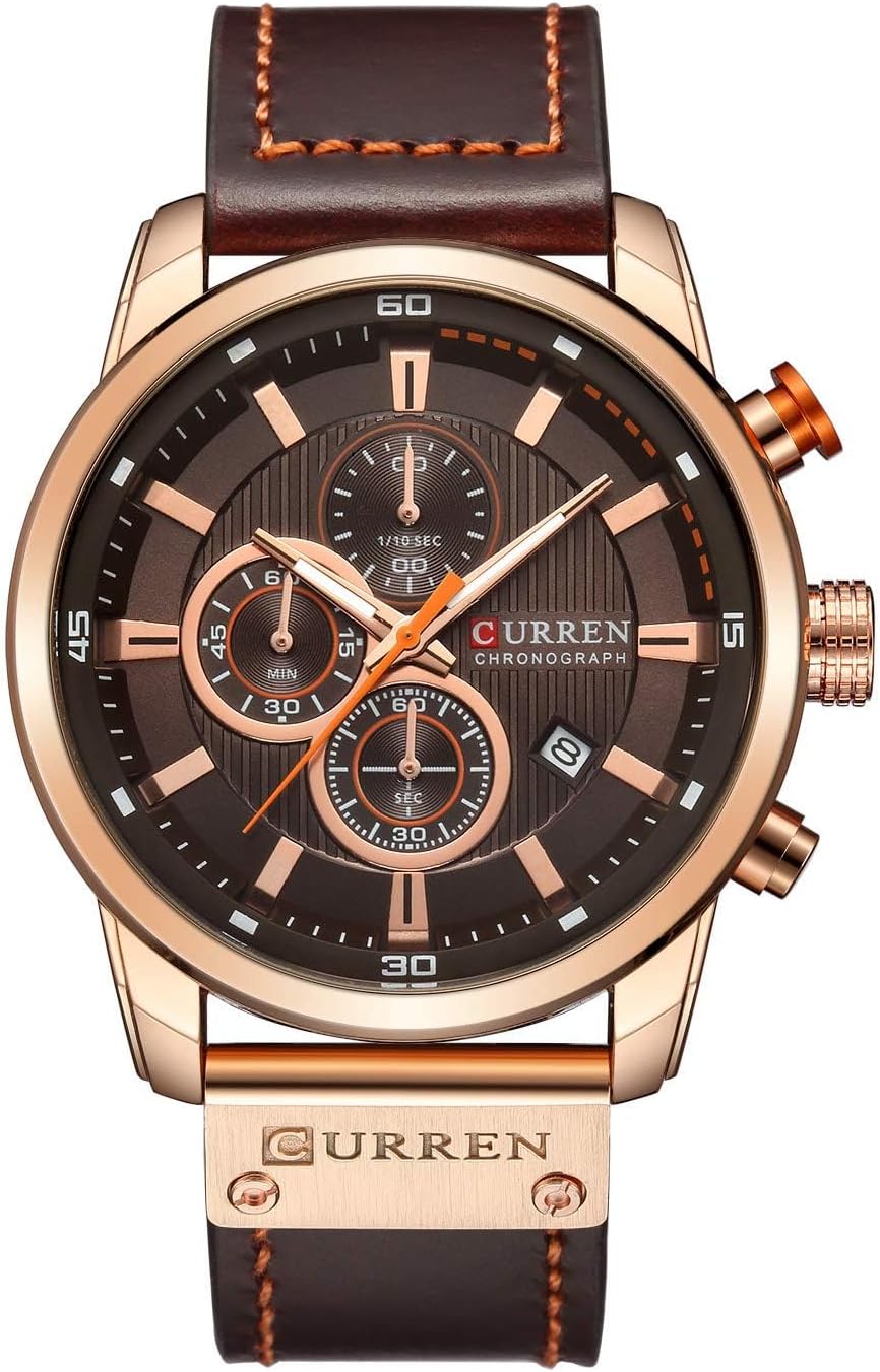 Mens Sport Military Analog Quartz Watch Chronograph Classic Casual Business Dress Waterproof Watch Multifunctional Wristwatch with Leather Strap