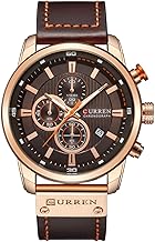 FANMIS Mens Sport Military Analog Quartz Watch Chronograph Classic Casual Business Dress Waterproof Watch Multifunctional Wristwatch with Leather Strap