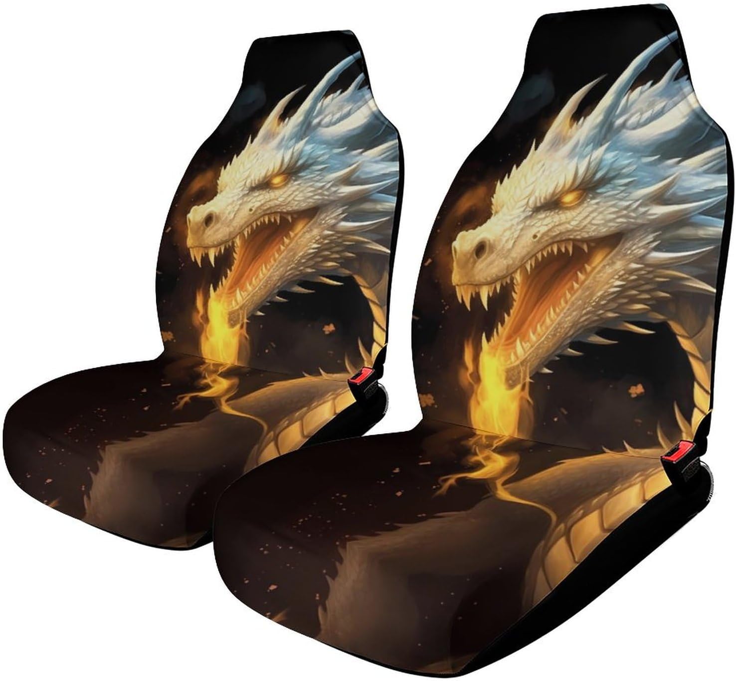 White Dragon with Fire Car Seat Covers for Women Men,Universal Auto Front Seats Protector Fits for Car,SUV Sedan,Truck Automotive Seat Covers Set of 2