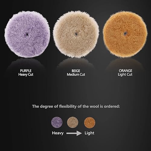 Miniatura 3 de SPTA Almohadillas de pulido de lana, 3 almohadillas gruesas de lana de automóvil de corte medio grueso de 6 pulgadas (5.906 in), con gancho y bucle