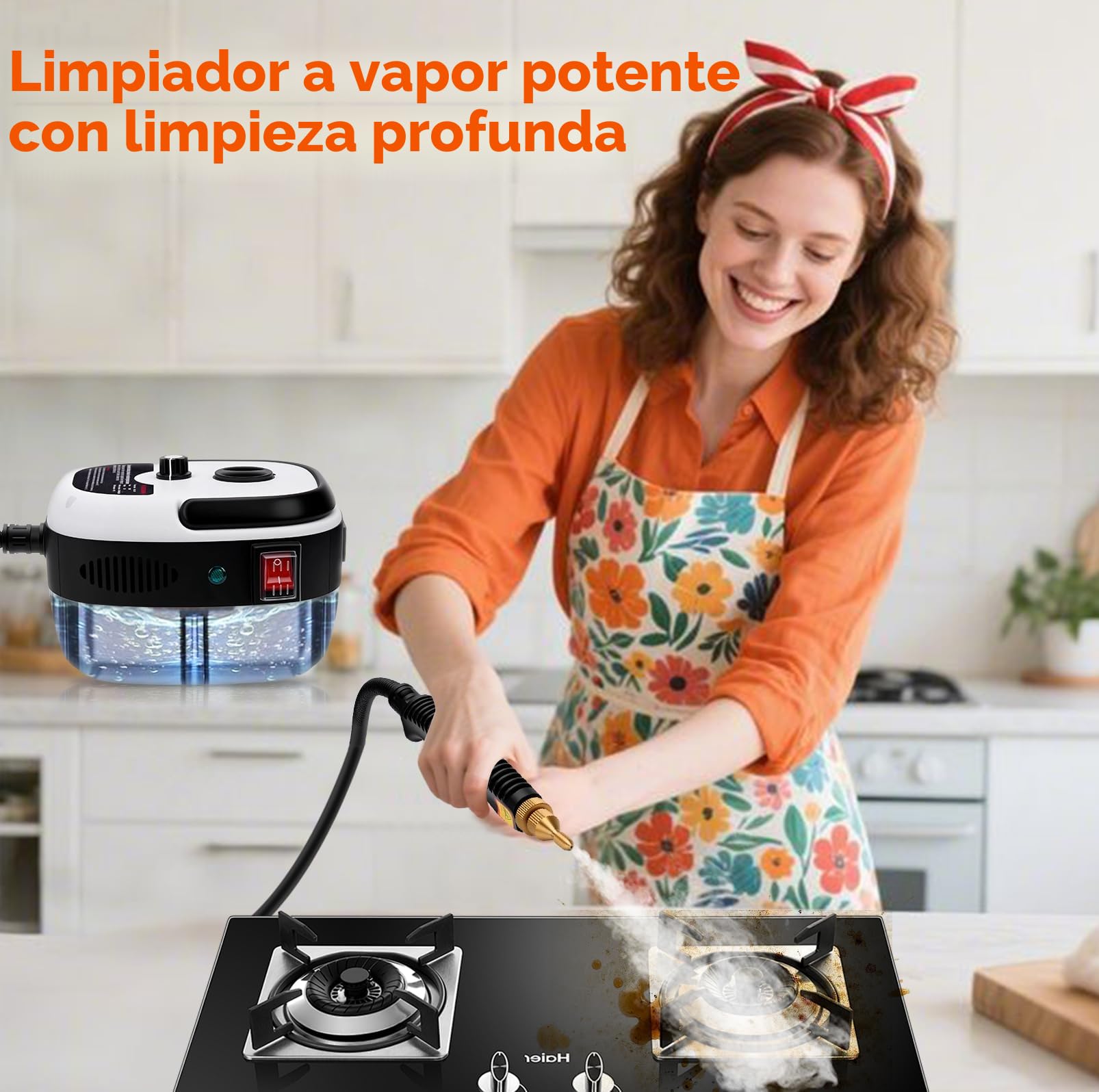 Limpiador a Vapor Portátil, Vaporeta de Mano 2500W, Vaporeta Limpieza Hogar, 6 Velocidades, para Limpiar Tapicería, Baño, Azulejos, Limpieza de Coches