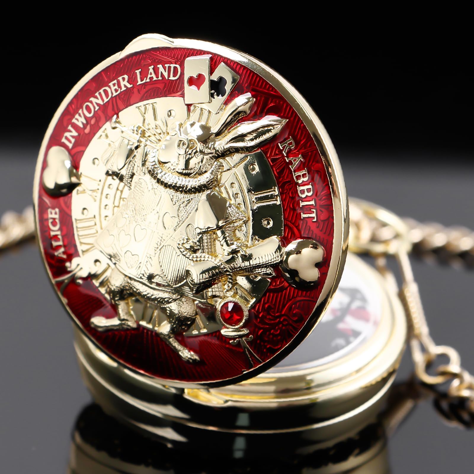 Tiong Alice im Wunderland Taschenuhr Spieluhr Spieluhr mit Handkurbel Musik Uhr mit Kette Geburtstag Abschluss Geschenke