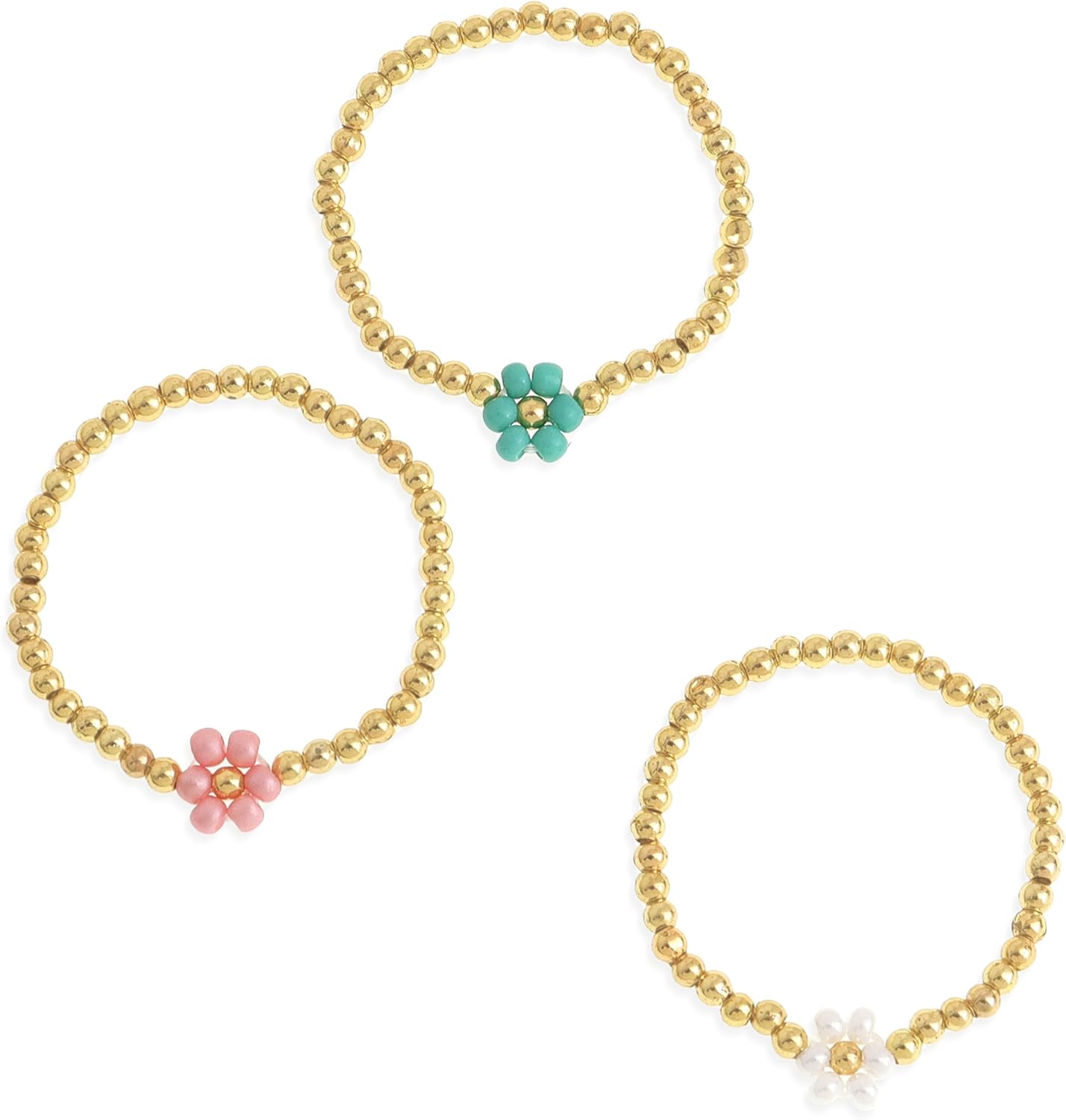 Seed beads rings set for women handmade adjustable gold beaded