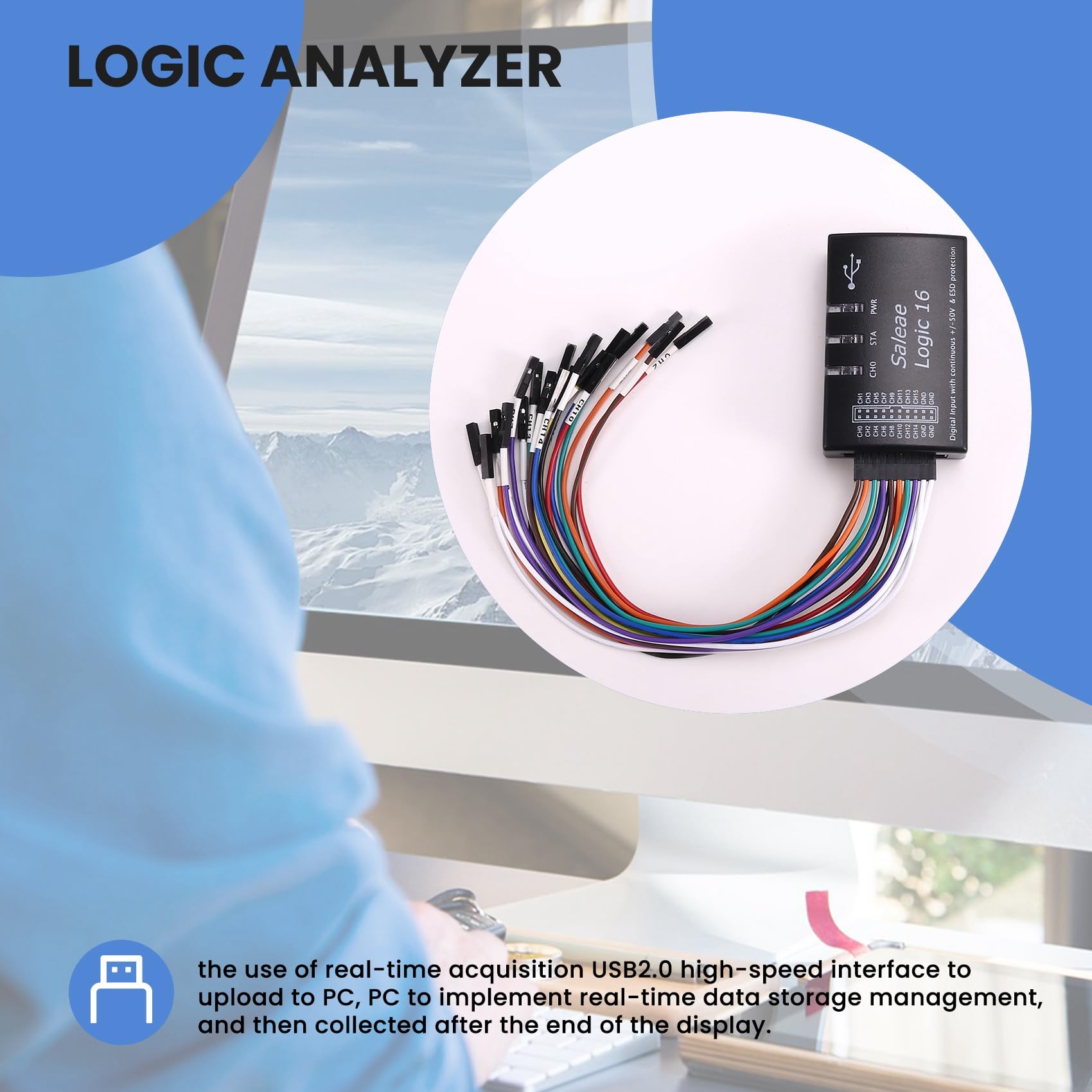 SHABD Analizador Lógico Logic USB para Instrumentos Versión Oficial Frecuencia de Muestreo 100M 16 Canales