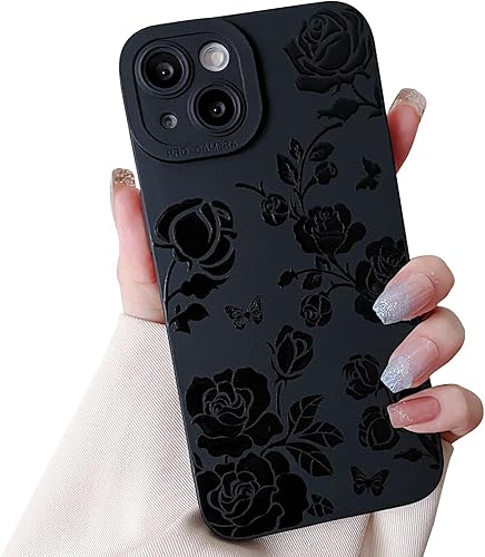 Finyosee Funda compatible con iPhone 12 Mini de 5.4 pulgadas, diseño lindo de flores de mariposa, diseño sólido negro fresco, de silicona suave, Finyosee Funda compatible con iPhone 12 Mini de 5.4 pulgadas, diseño lindo de flores de mariposa, diseño sólido negro fresco, de silicona suave,