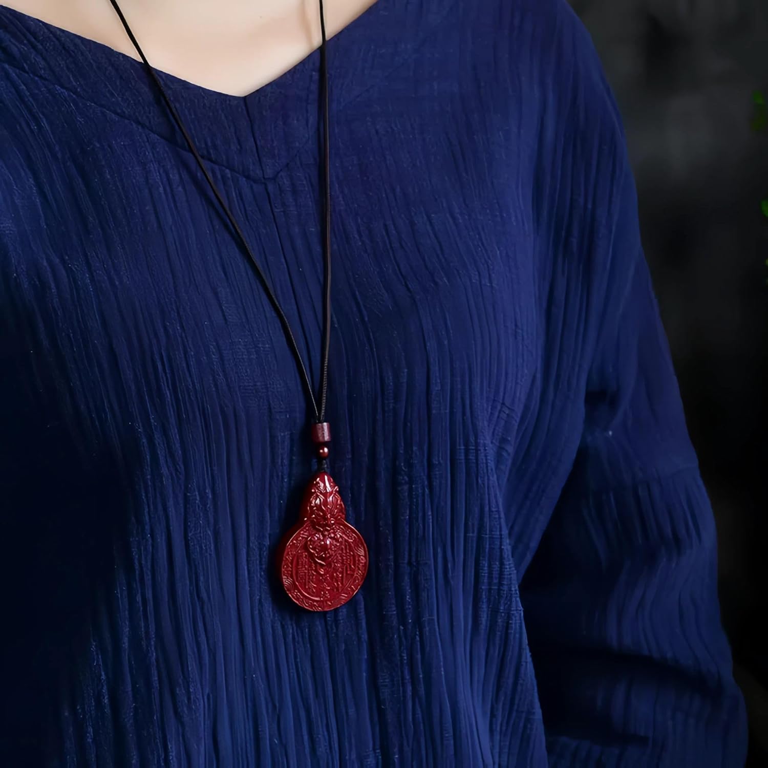 Cinnabar Feng Shui Wealth Amulet Necklace – Mountain Ghost Coin Pendant with Pi Xiu for Prosperity, Unique Gift for Good Luck. - Image 4