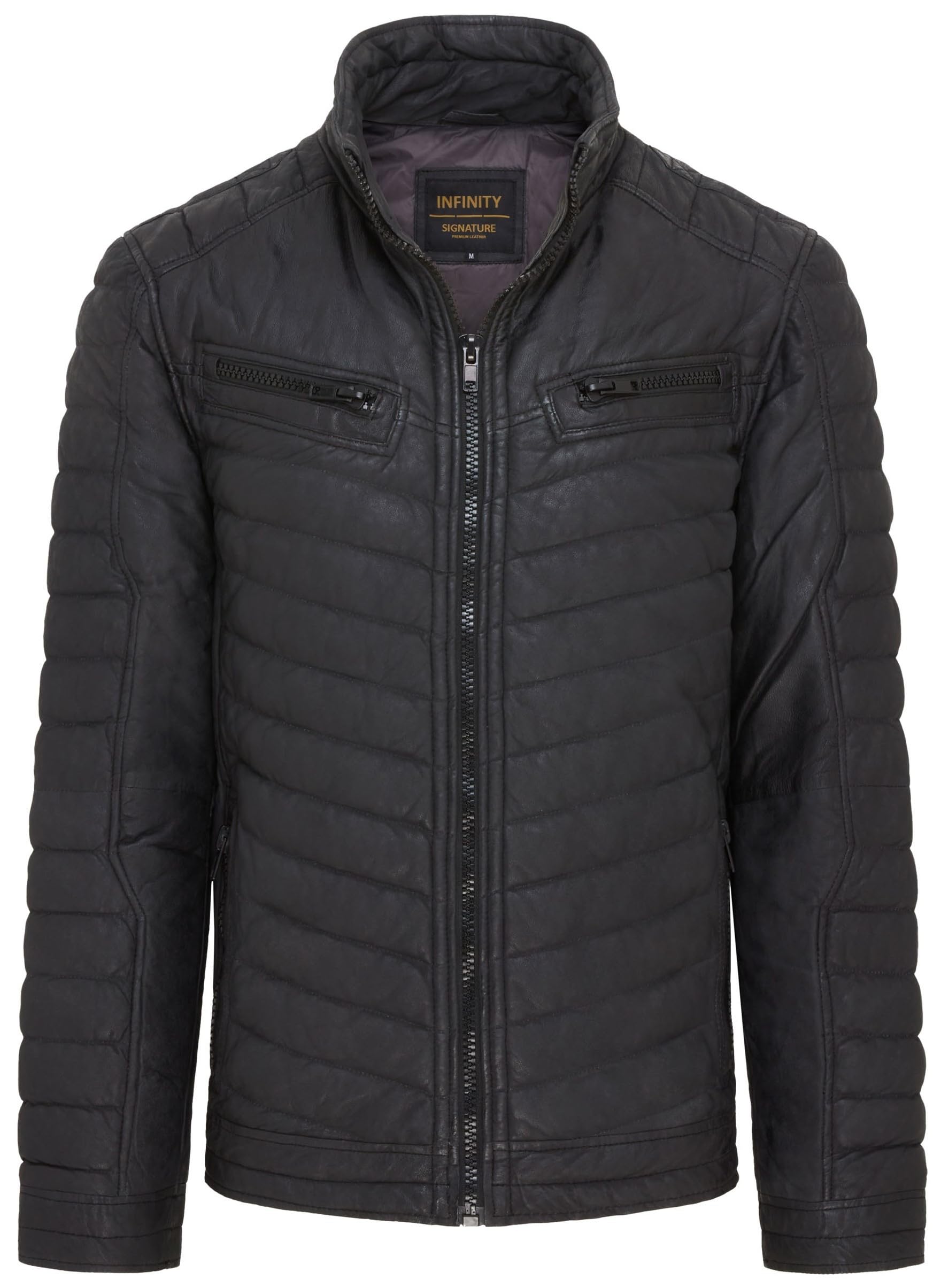 Men's Black Puffer Leather Biker Quilted Vintage Bomber Jacket