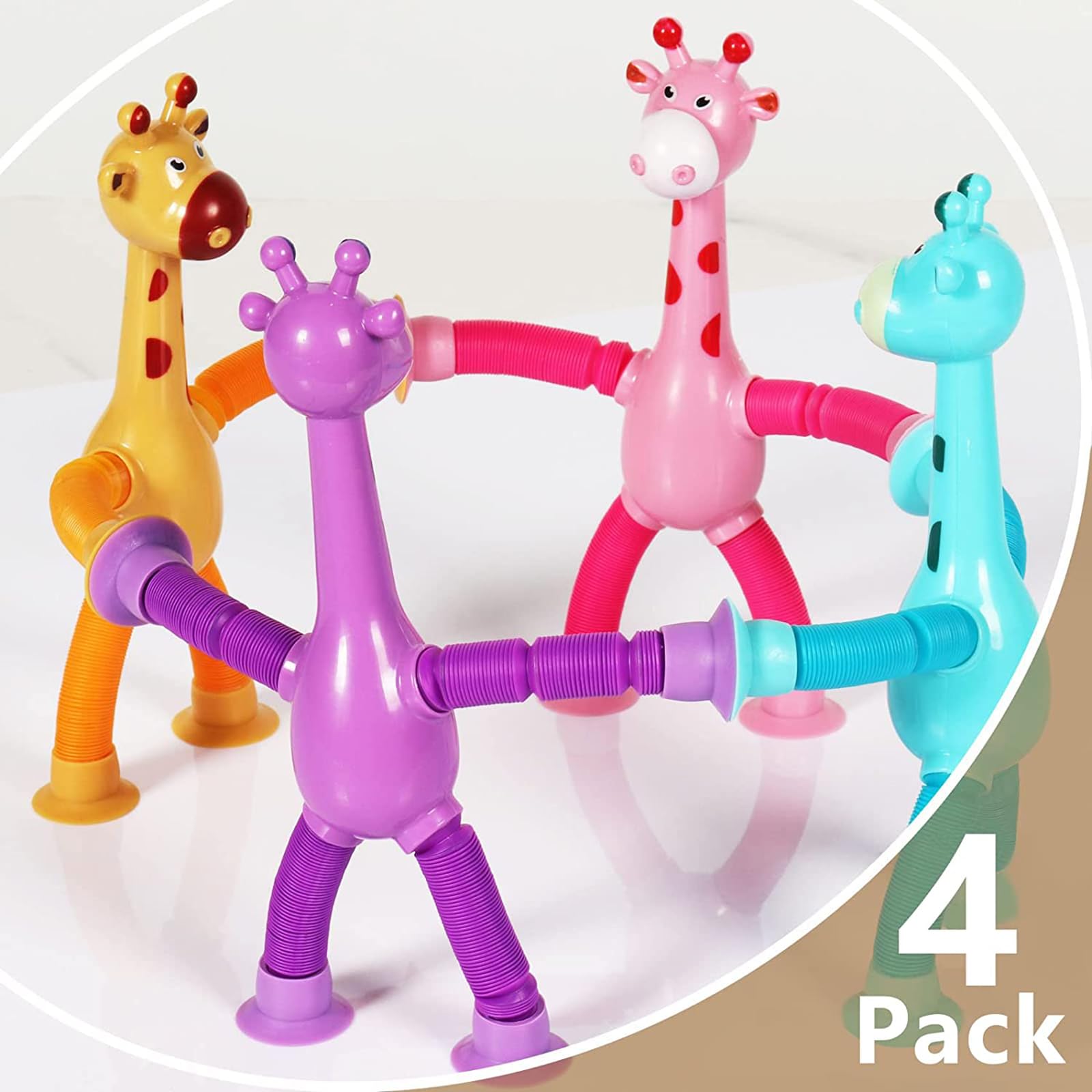 Ugj Bendable Giraffe Figures, Set Of 4 Flexible Giraffes, Telescopic Suction Cup Giraffe Toy, Telescopic Pop Tubes, Fidget Tubes Sensory Toys For Girls Boys - Image 5 thumbnail