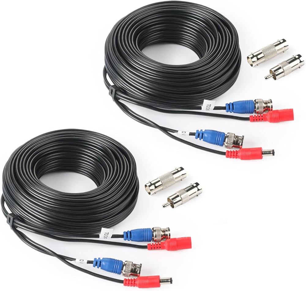 防犯カメラケーブル RCA BNCケーブル 電源一体型 15m 4個セット