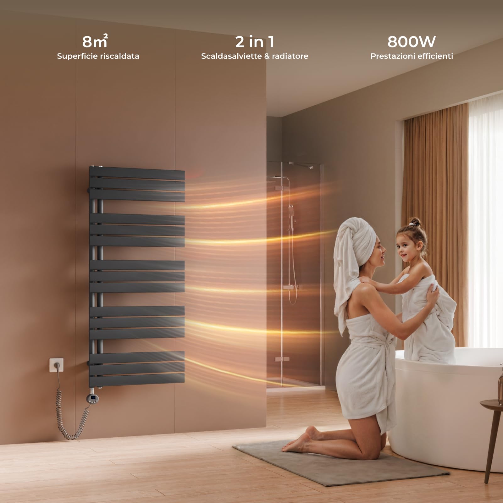 S'AFIELINA Scaldasalviette Elettrico Bagno WiFi 1320×600mm, termoarredo Elettrico Bagno con termostato, programmabile, LCD, 800 W, scalda Asciugamani Elettrico a Basso consumo, Antracite