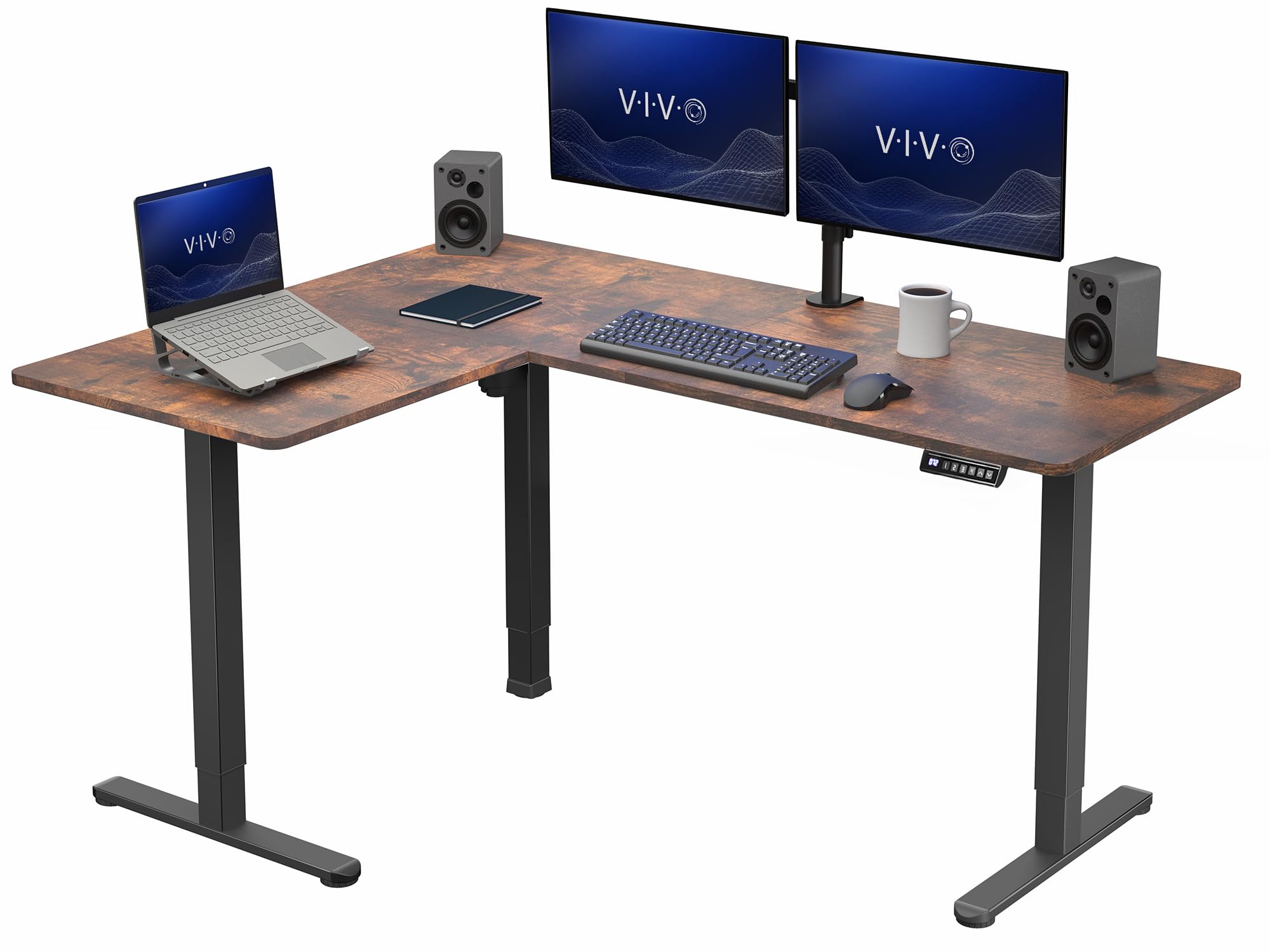 VIVO Rustic Vintage Brown 63 x 47 in Corner Standing Desk, DESK-E3CTN-47
