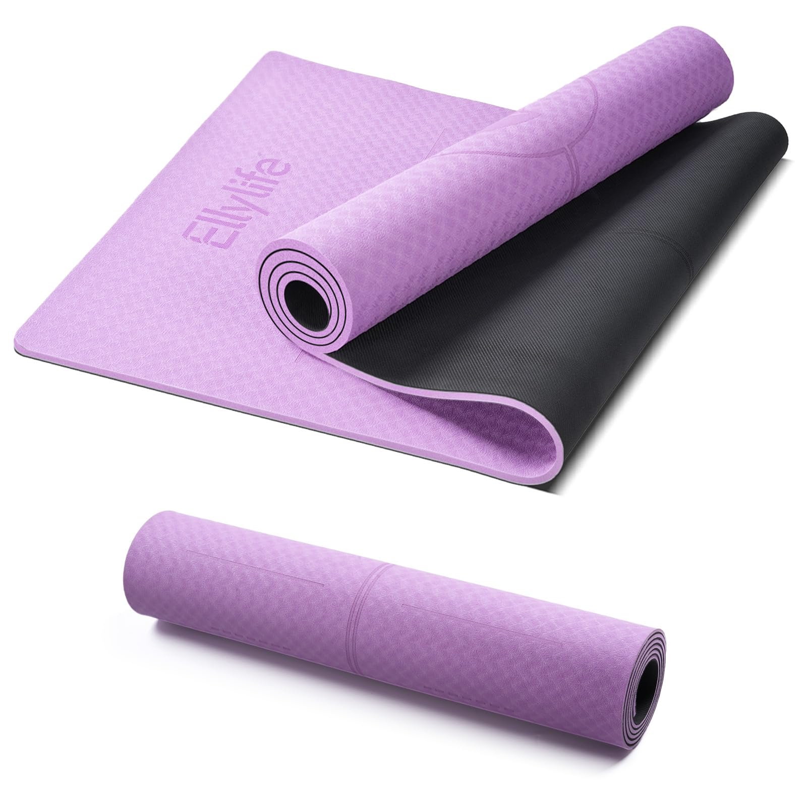 Ellylife Tappetino Yoga Antiscivolo Spesso, con segni di allineamento del corpo, Gomma naturale + TPE ecologico o PU, Delicato sulla pelle, Forte presa, con Cinghia, per Yoga, Pilates e Fitness