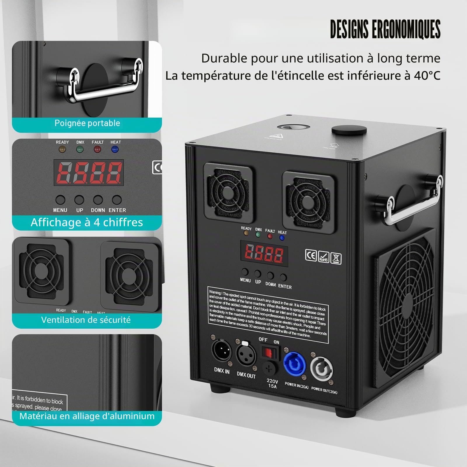1000W Noirs Machine à Étincelles à Froid, Machines à Effets Spéciaux avec d-mx512 Télécommande Sans fil Machines Pyrotechniques pour Mariage Bar Scène Fête Halloween Noël Mariages