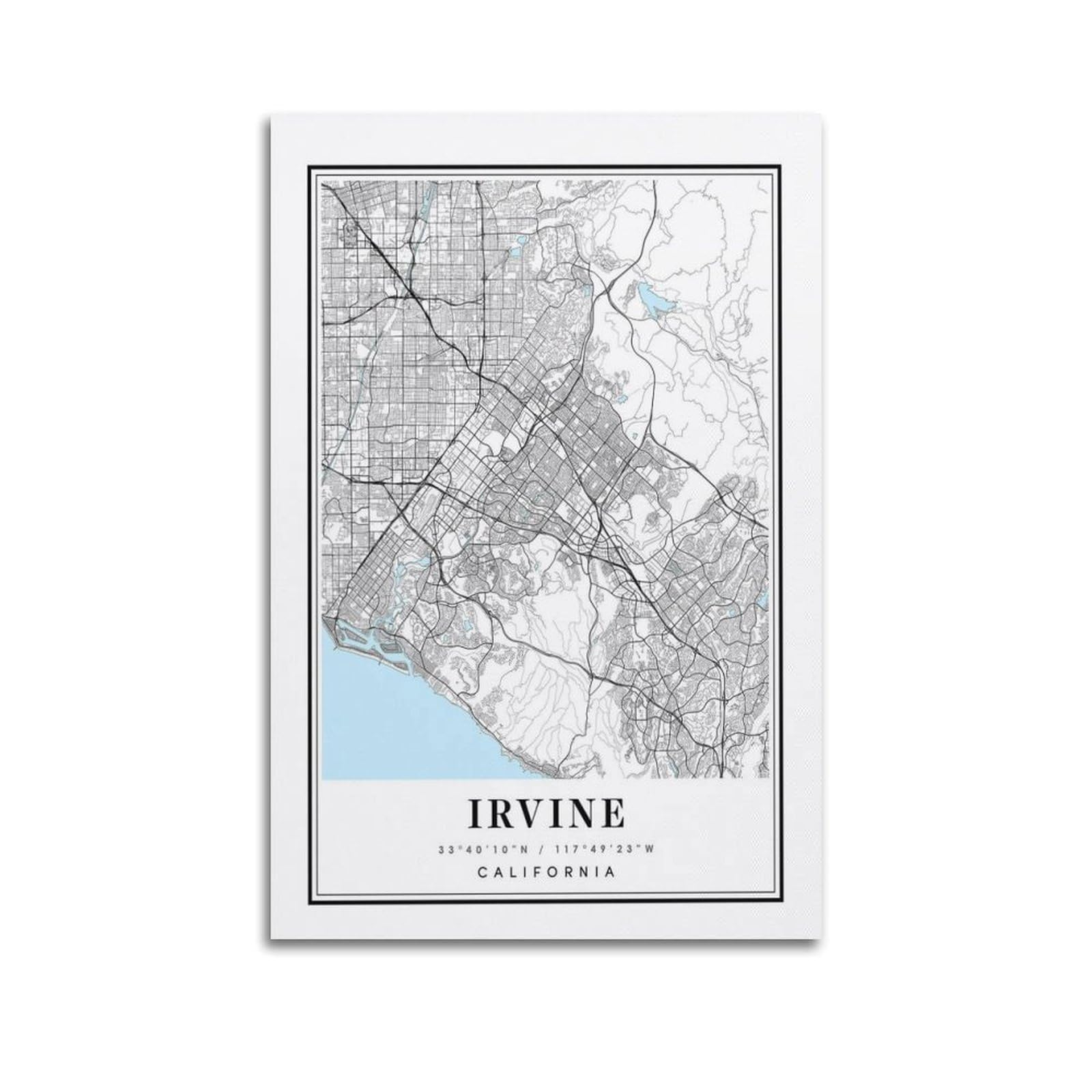 xiaoxiaoshen Irvine California Map Canvas Poster Wall Art Prints Room Aesthetic Murals Bedroom And Living Decorations 24x36inch(60x90cm)