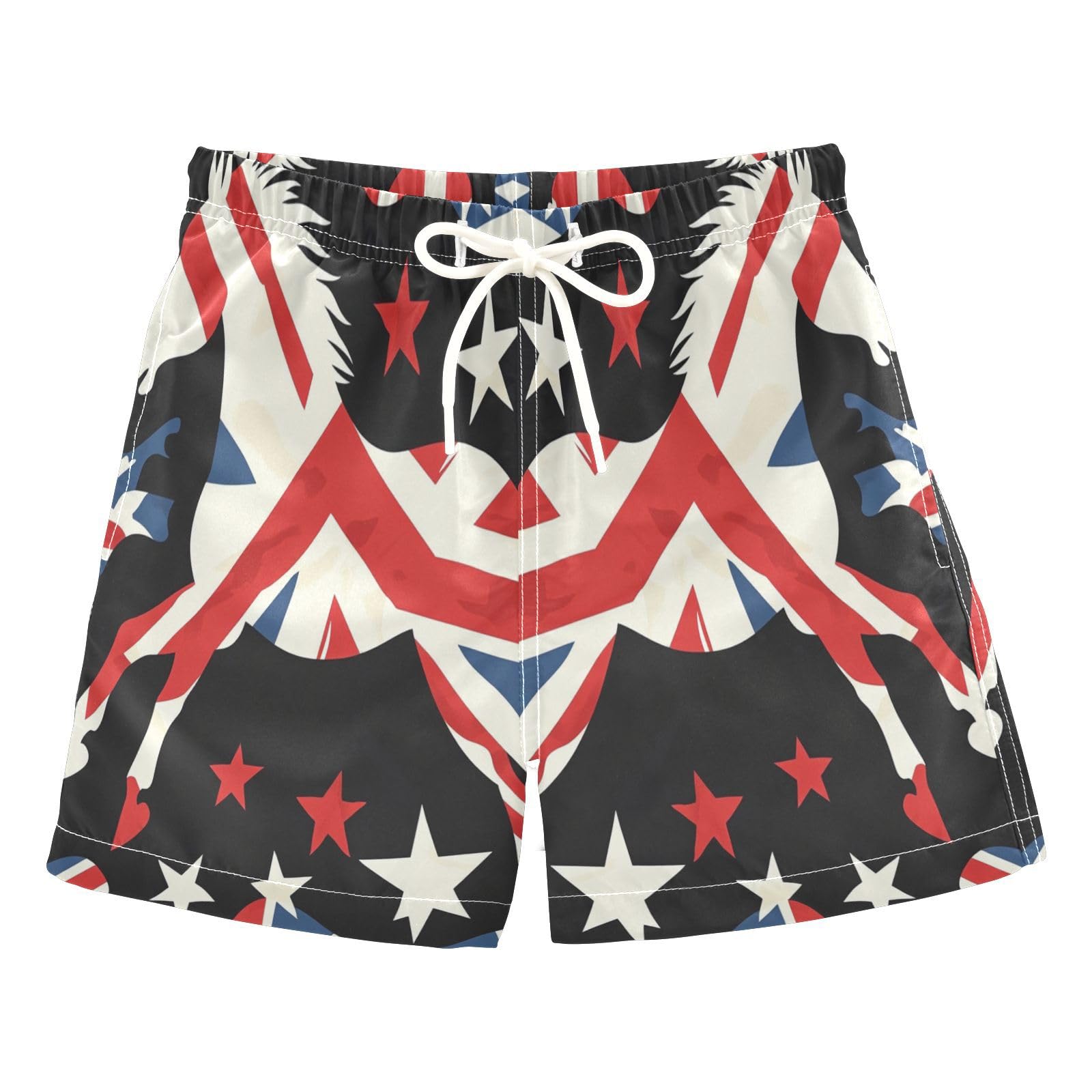 Jucciaco Boys Beach Board Shorts Britain Flag Horse Star Quick Dry Swim Trunk Swimwear for Kids