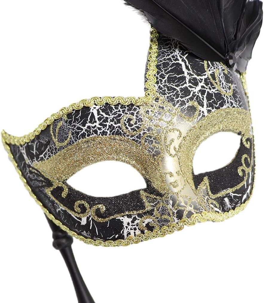 Coolwife Couple Feather Mask Masquerade Halloween Mardi Gras Cosplay Party Costume Masks (Stick A Black) - Image 3