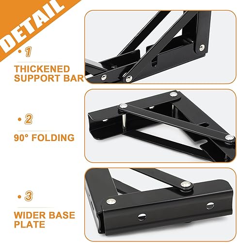 Miniatura 4 de Soportes plegables para estantes  Soporte de estante plegable de metal resistente para mesa de banco, bisagra de estante montado en la pared, ahorro