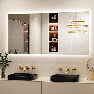 Keonjinn Badspiegel mit Beleuchtung Rechteckig 160x80cm, Badezimmerspiegel mit Beschlagfrei Touch Schalter Speicherfunktion 3 Lichtfarben Dimmbarer LED Bad Spiegel Ohne Rahmen Badezimmer Wandspiegel