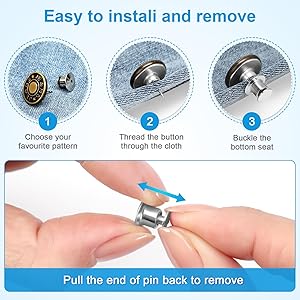 KUNTAERY 8 Sets Button Pins for Jeans, Pants Button Replacement, No Sew Reusable Adjustable Loose Jeans Button Waist Tightener, Reduce Too Big Pants Waist to Make Smaller